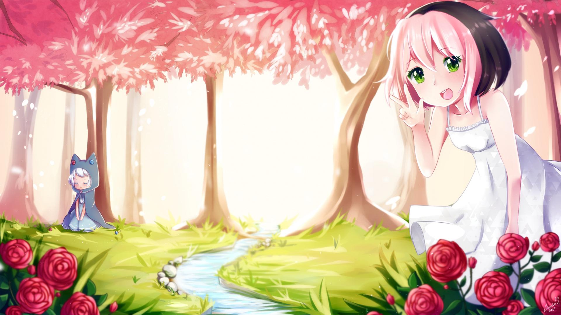 Download 1920x1080 Wallpaper Forest Osu!, Anime, Video Game, Girls
