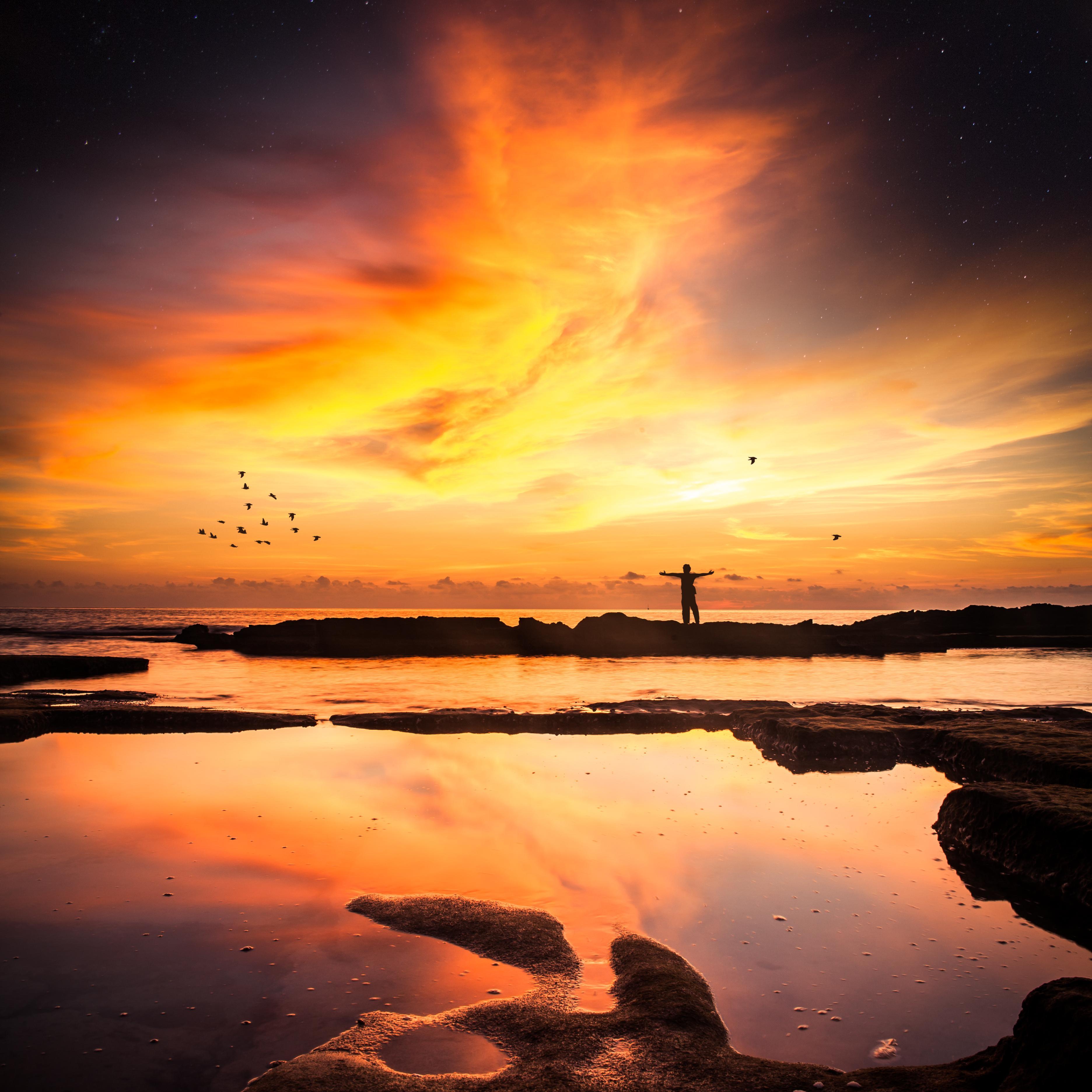 #Sunset, #Beach, #Dawn, #Reflections, #Orange, K. Nature