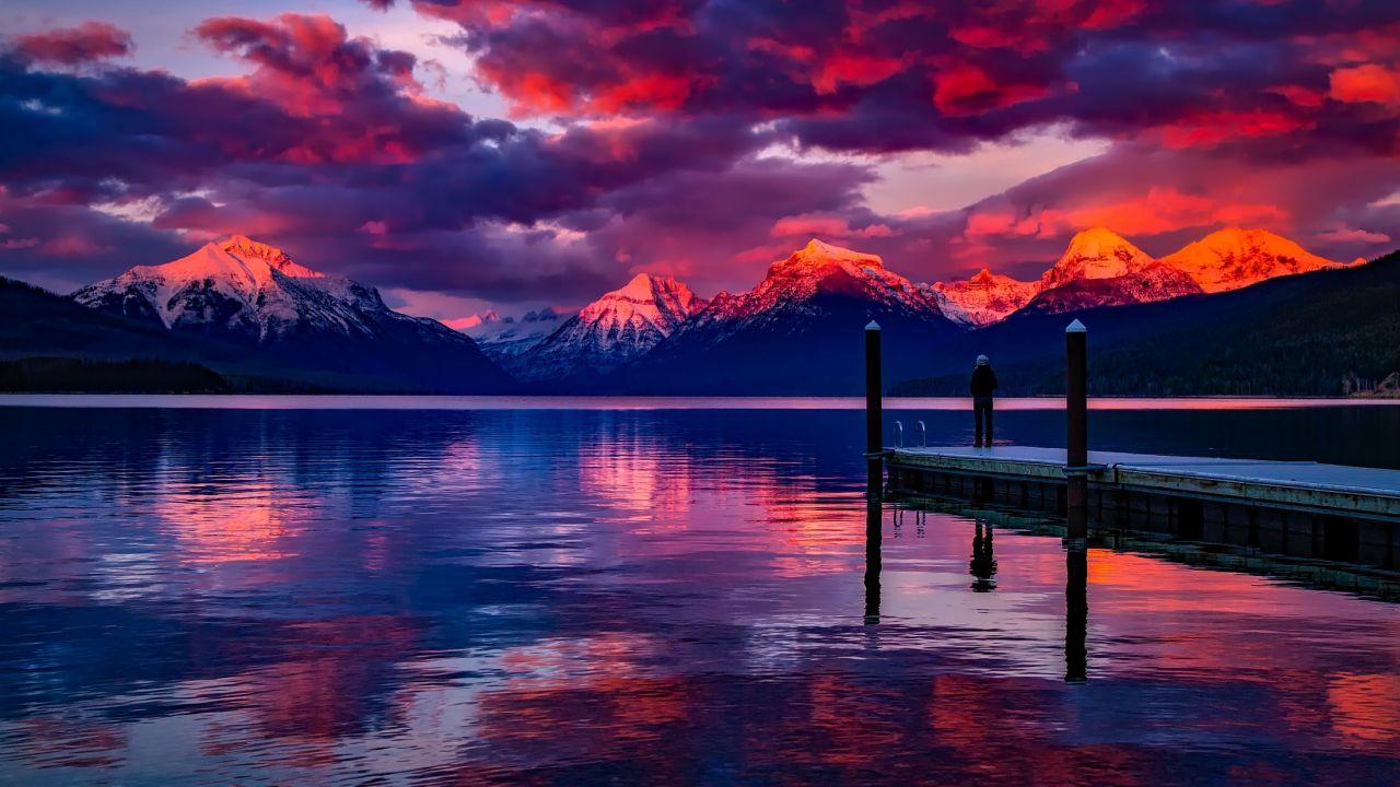 Wallpaper Mountains, Tranquility, Calm, Evening, Sunset, Reflections