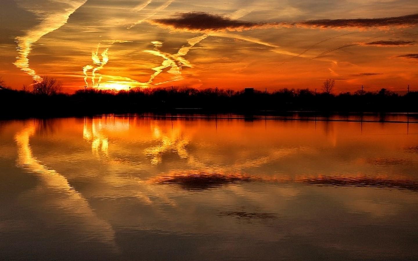 Sunsets wallpaper: Reflection Lake Sunset Autumn Tree Sun