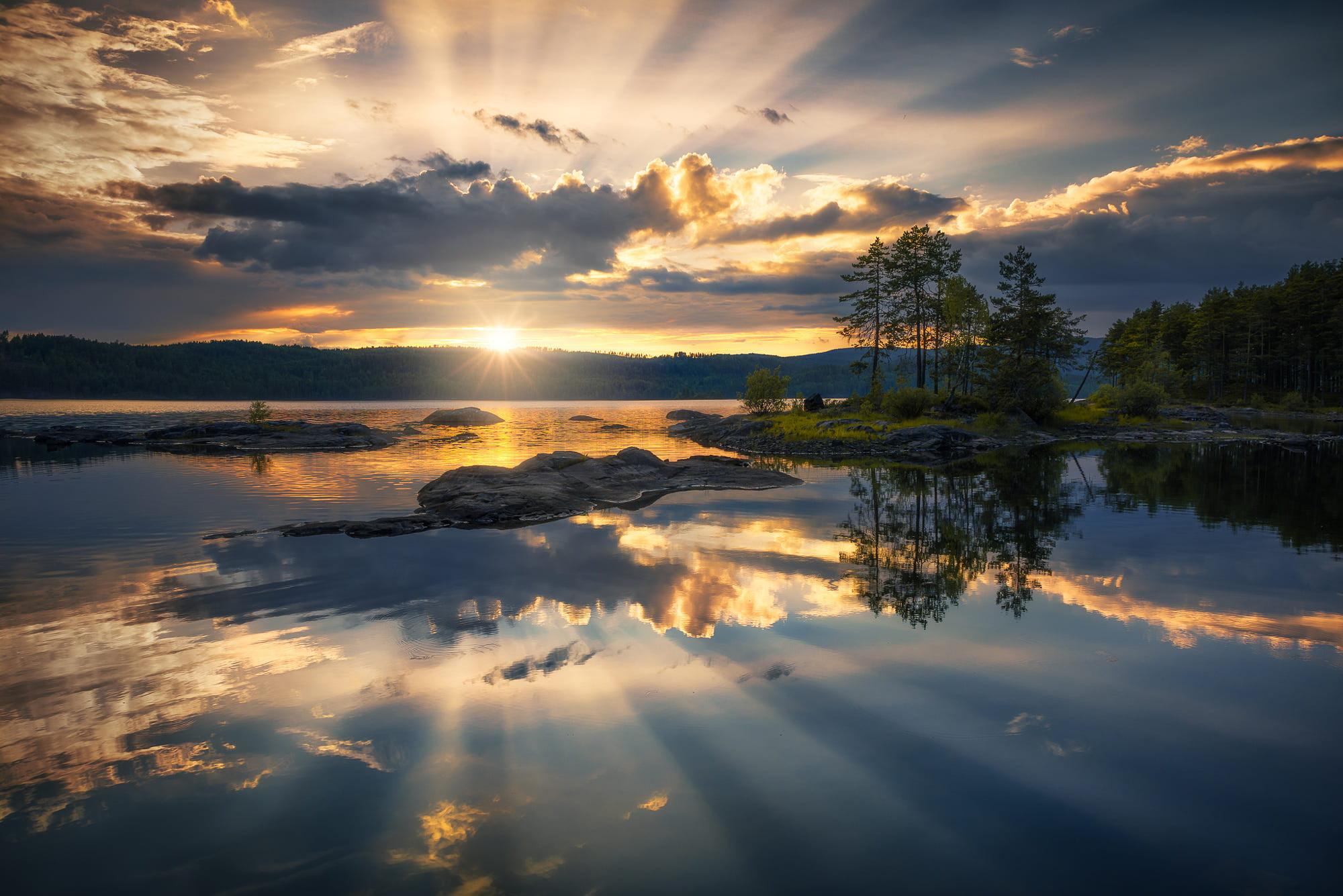 Body of water, sunset, reflection, water, Norway HD wallpaper