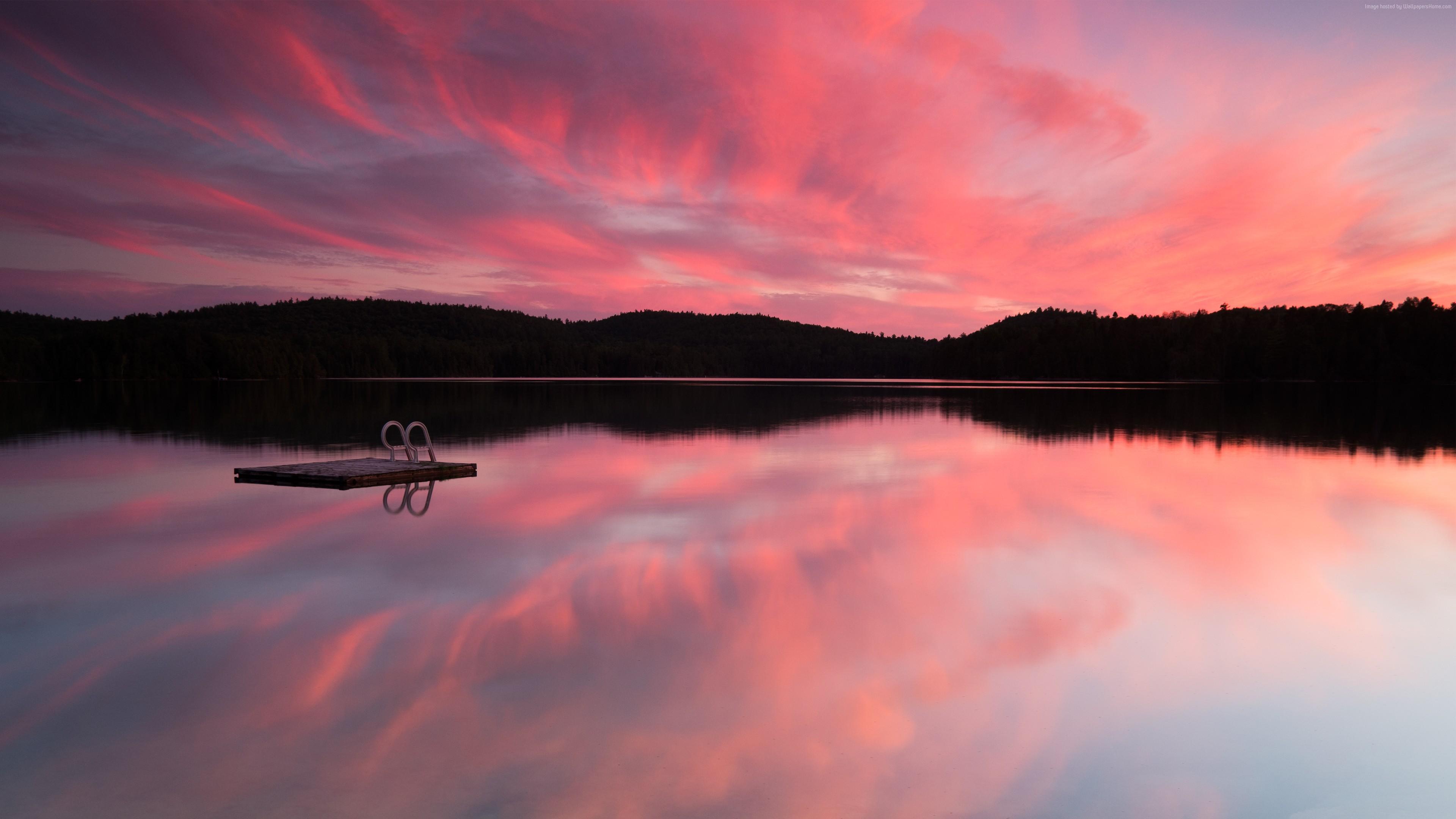 #Lake, k, #sunrise, #sea, #pink sunset, #clouds, #water