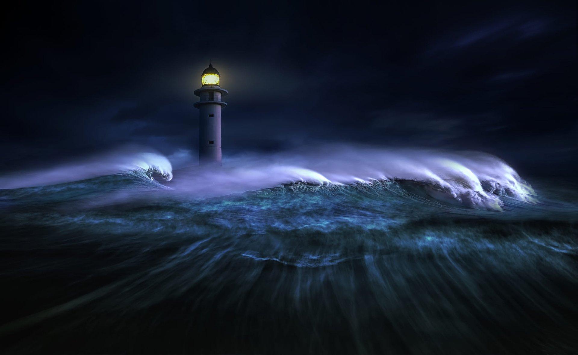 Lighthouse in Stormy Sea HD Wallpaper. Background Imagex1180