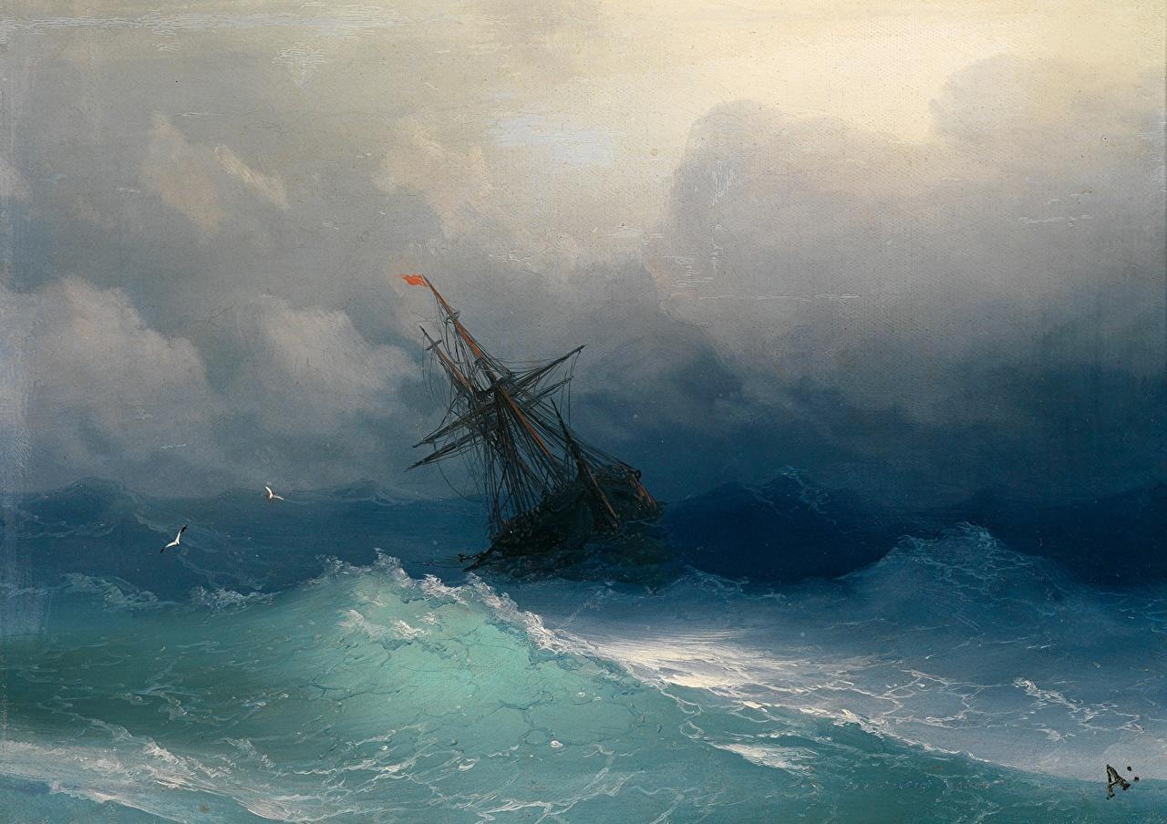 Wallpaper Ivan Aivazovsky, Ship on Stormy Seas Sea Waves Pictorial