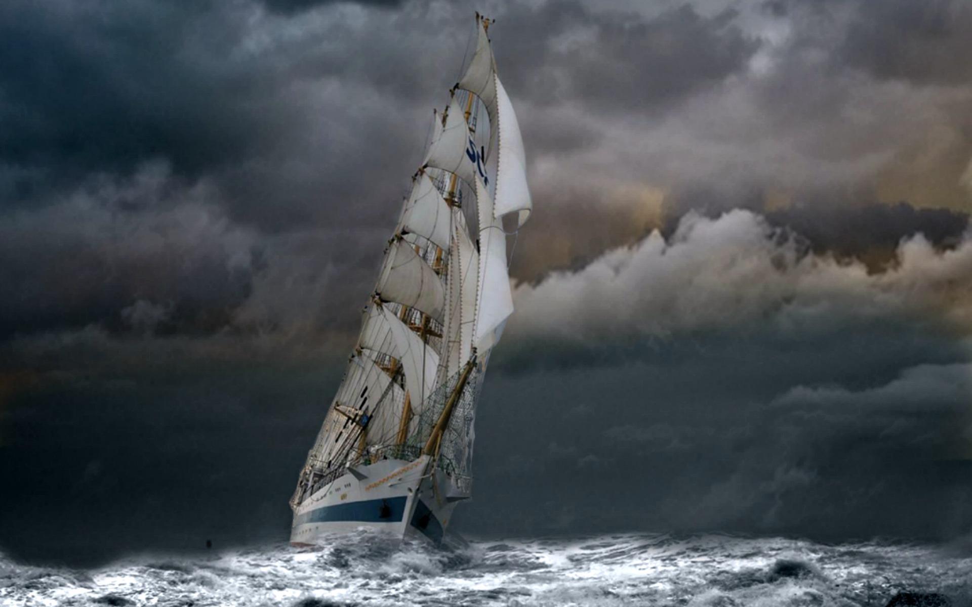 Sailing Ship on Stormy Sea HD Wallpaper. Background Image