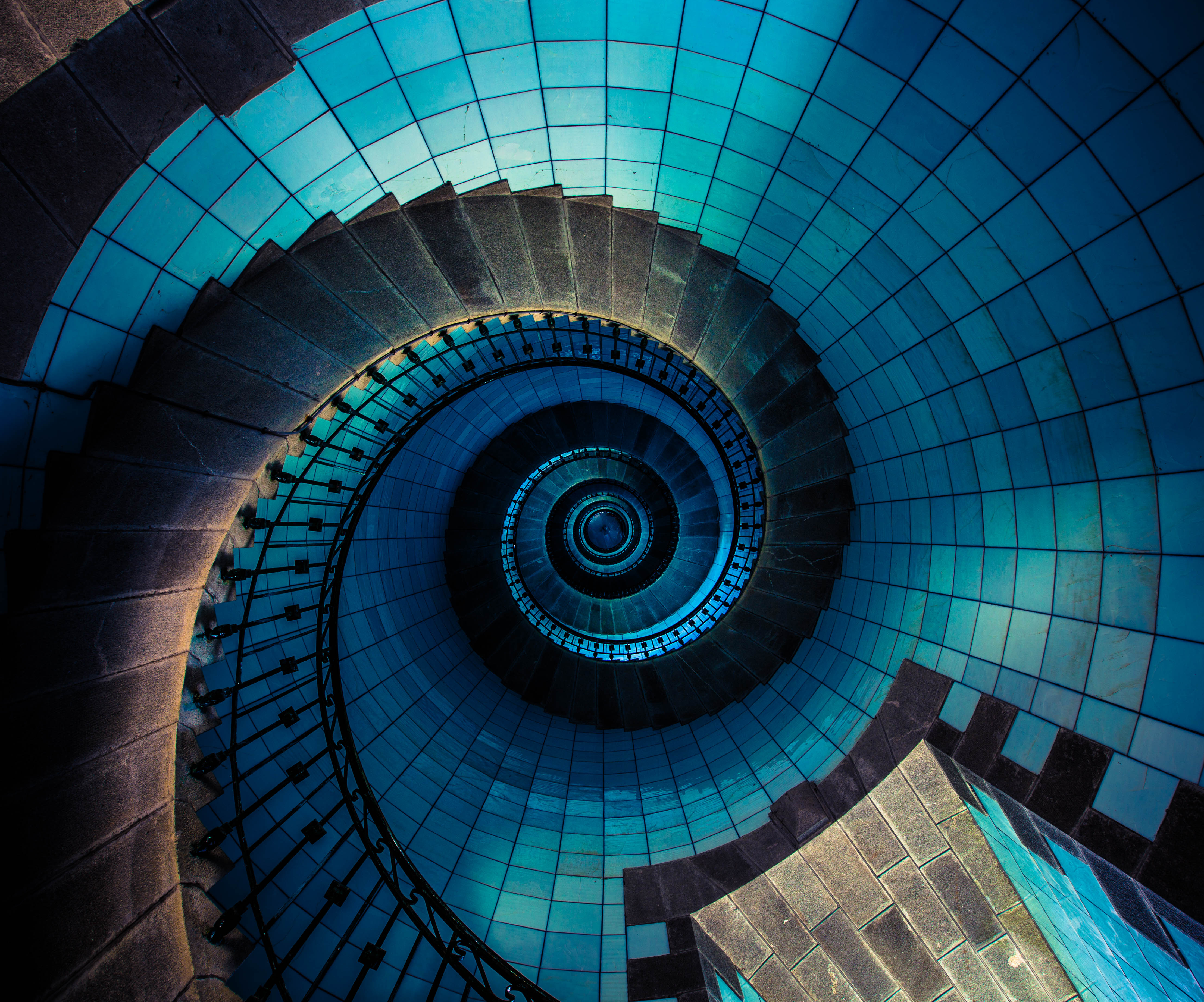Wallpaper Spiral stairs, Staircase, Geometric, Architecture, HD, 4K