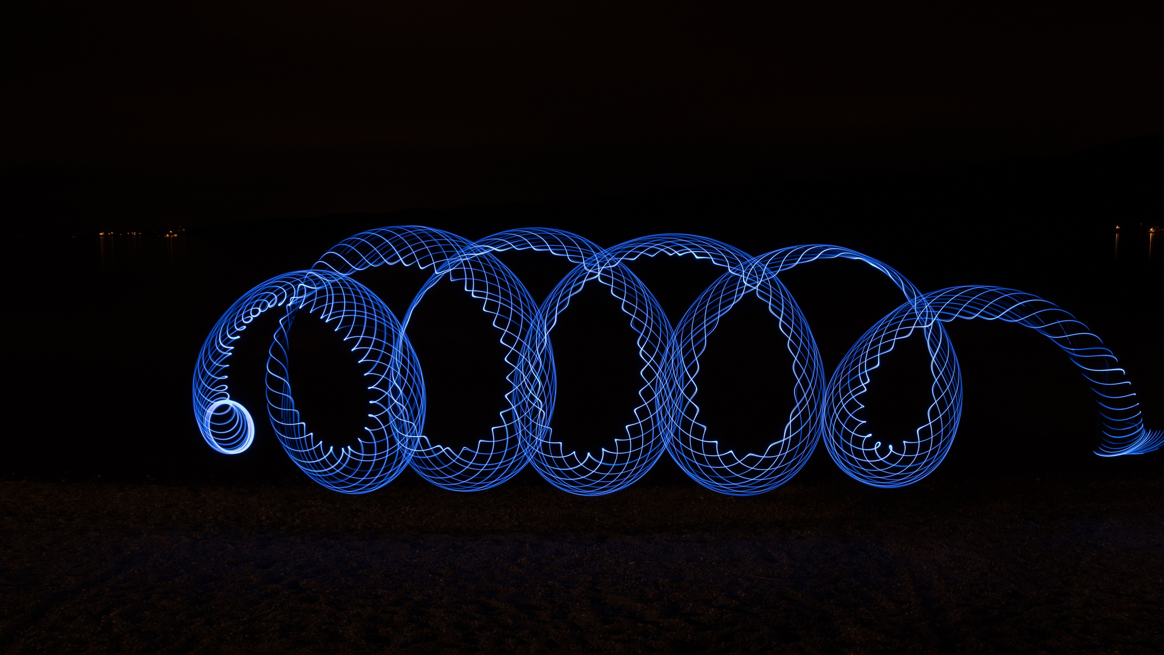 Wallpaper Blue spiral, black background, abstract 3840x2160 UHD 4K