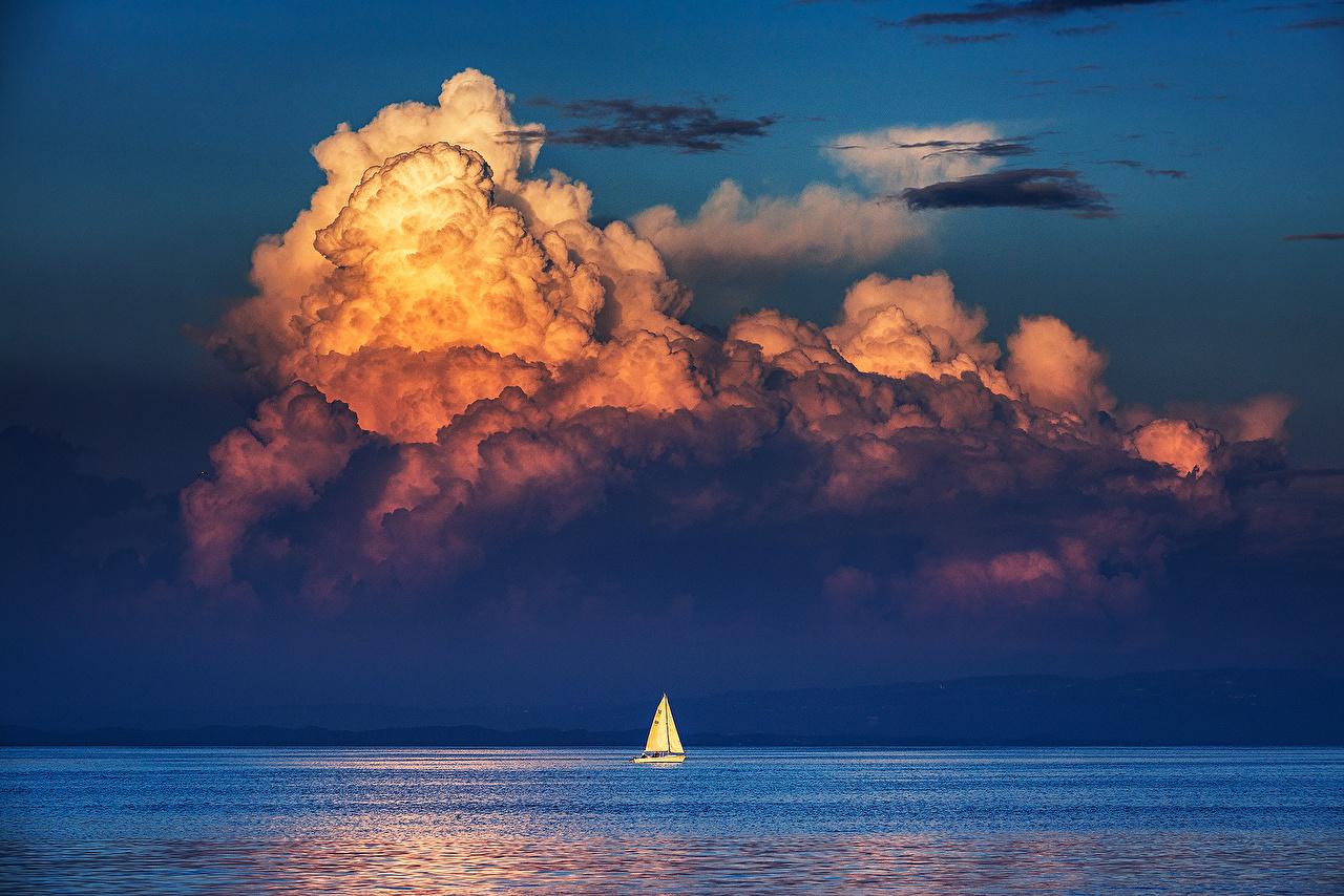 Wallpaper Thundercloud Sea Nature Horizon Sailing Clouds