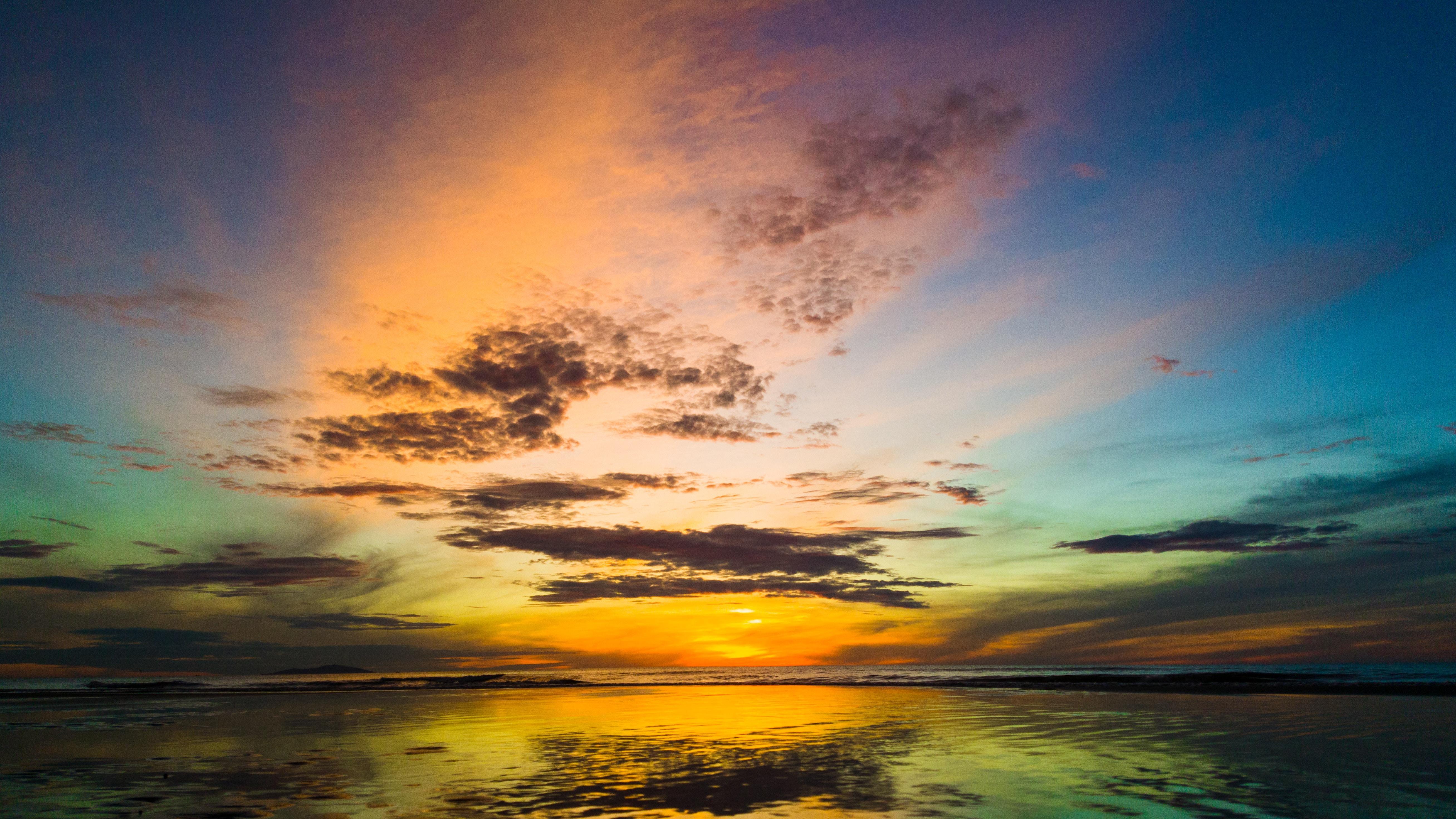 wallpaper sea, sunset, landscape, clouds, horizon HD, Widescreen