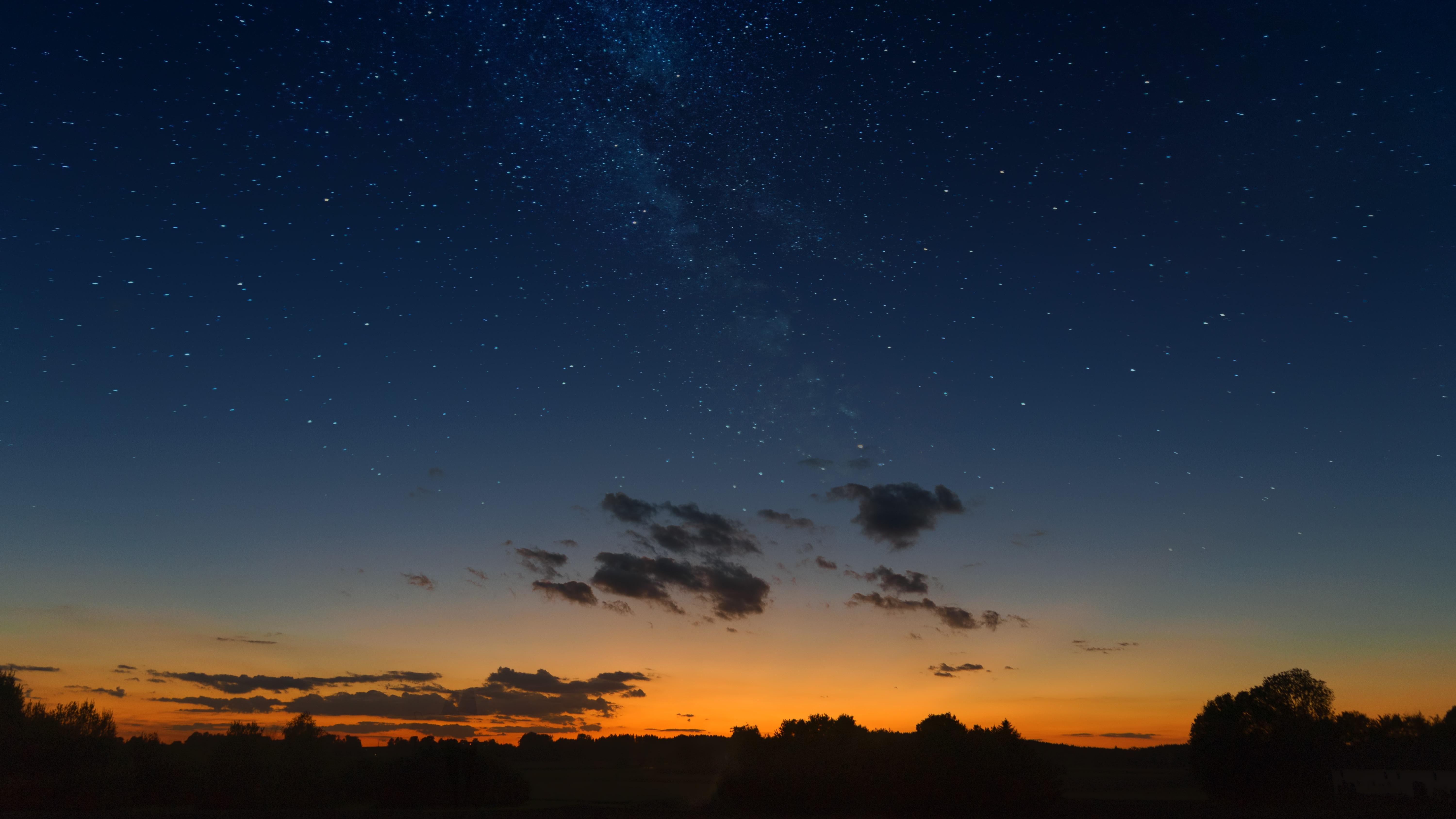 wallpaper starry sky, horizon, sunset, night, clouds, landscape HD