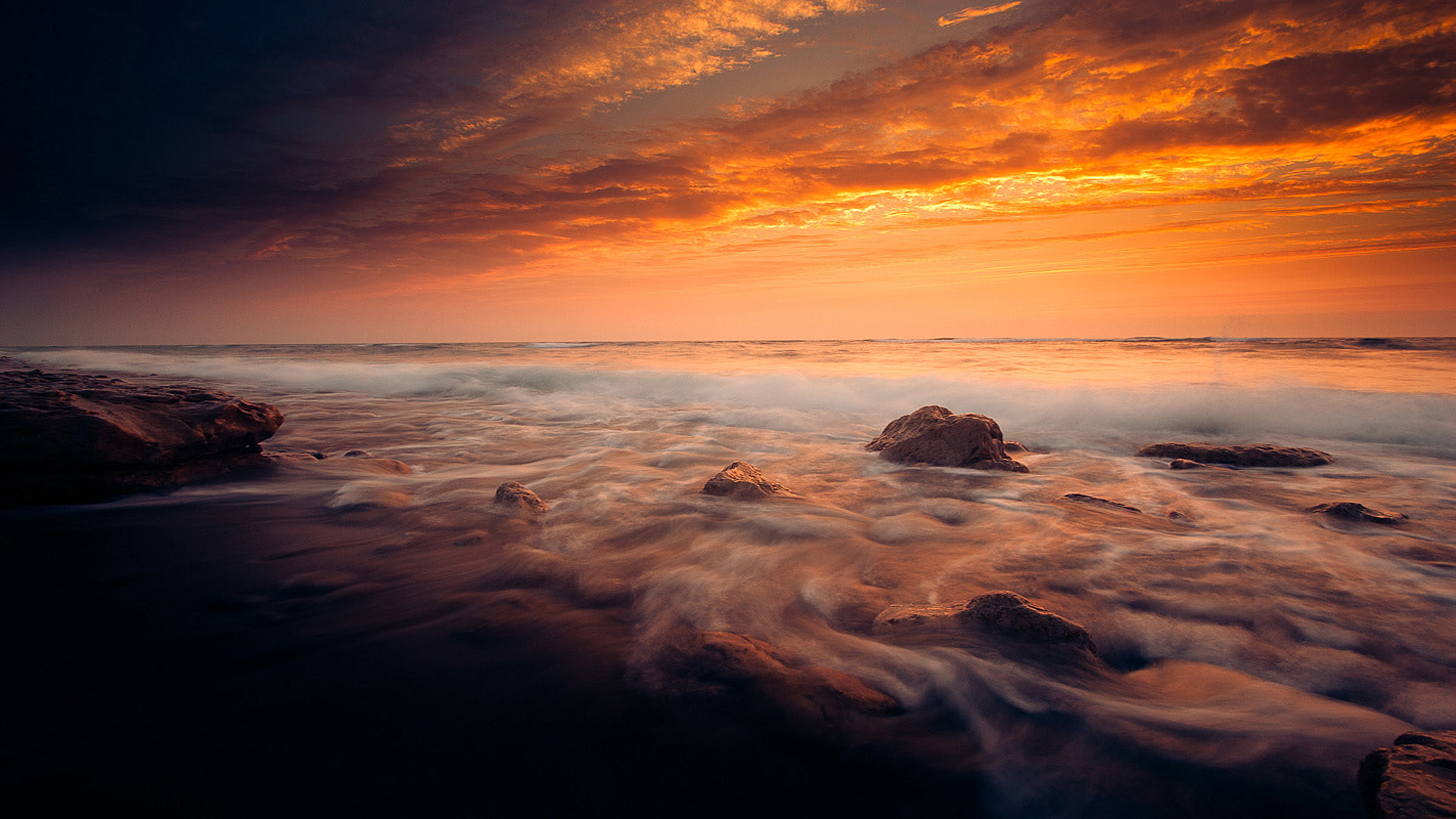 Coast Beautiful Landscapes Sunset Red Clouds Ocean Waves Horizon