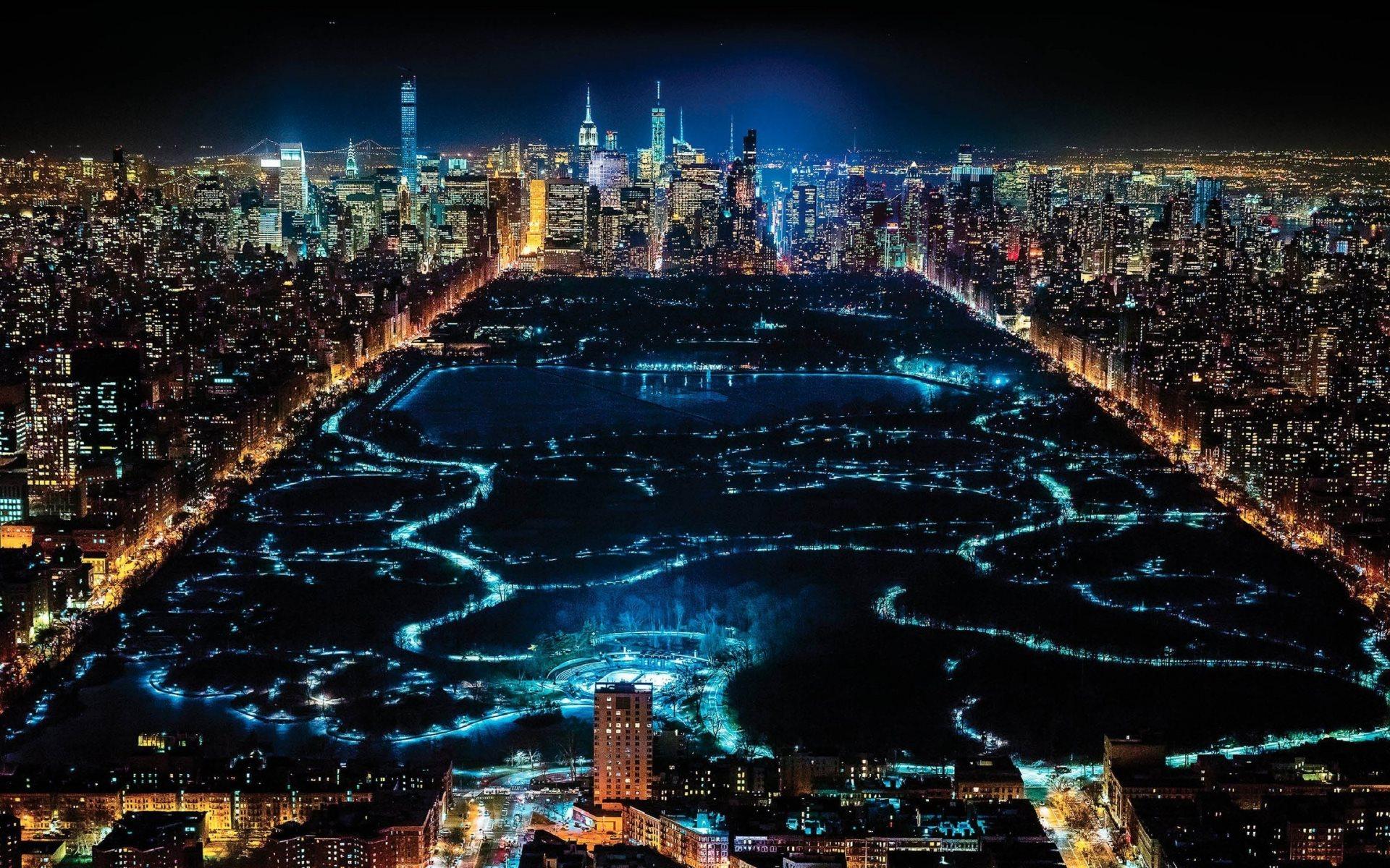 Download wallpaper Central park, night, New York, America, skyline