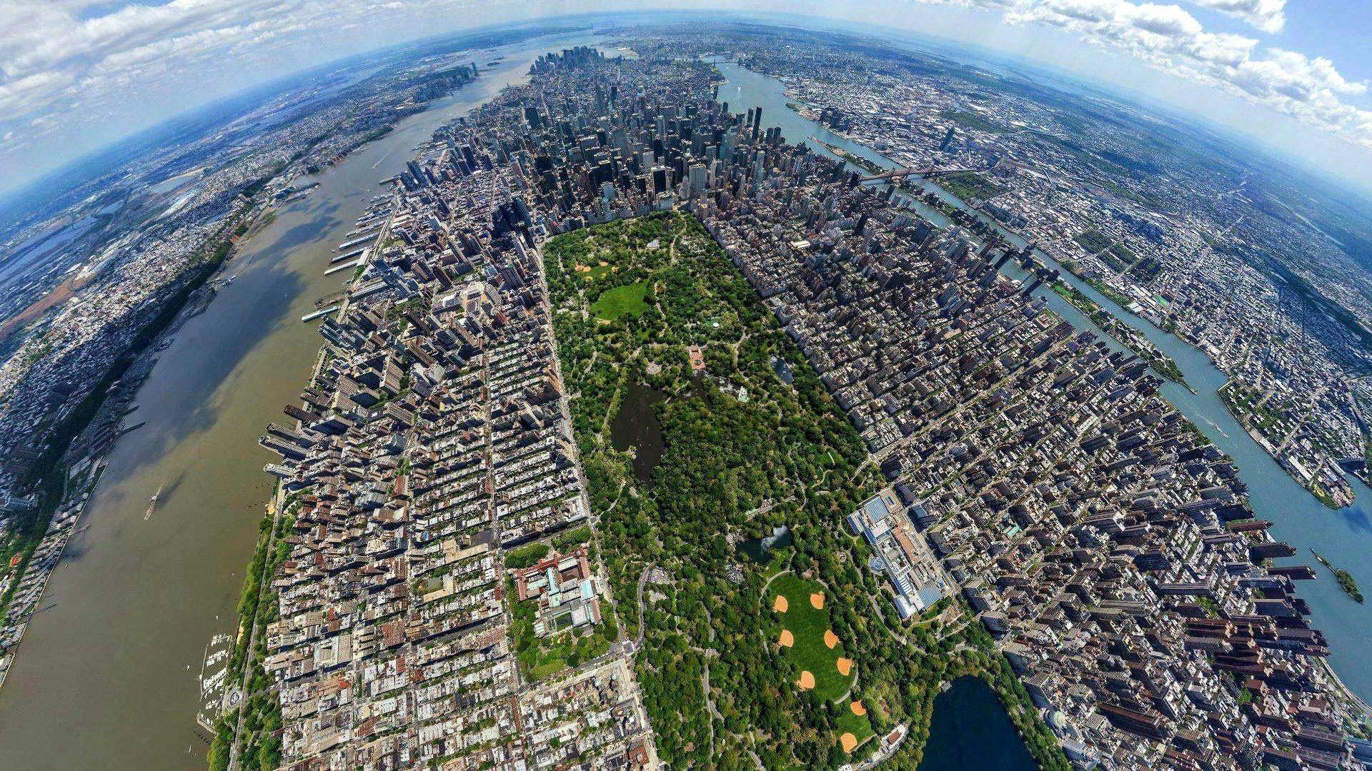 cityscape, Building, Central Park, New York City, Aerial View, River