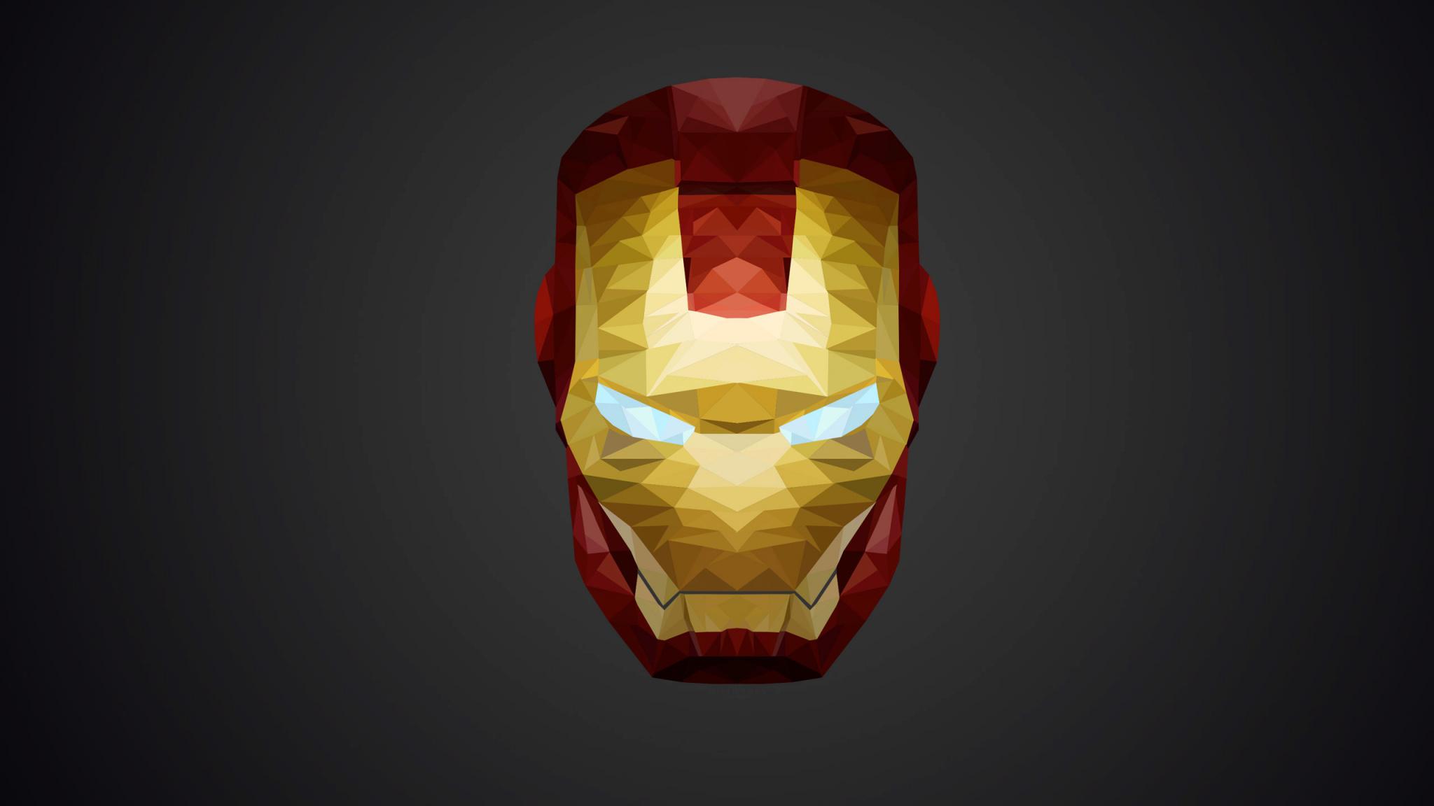 Download 2048x1152 Wallpaper Iron Man, Helmet, Low Poly, Minimal