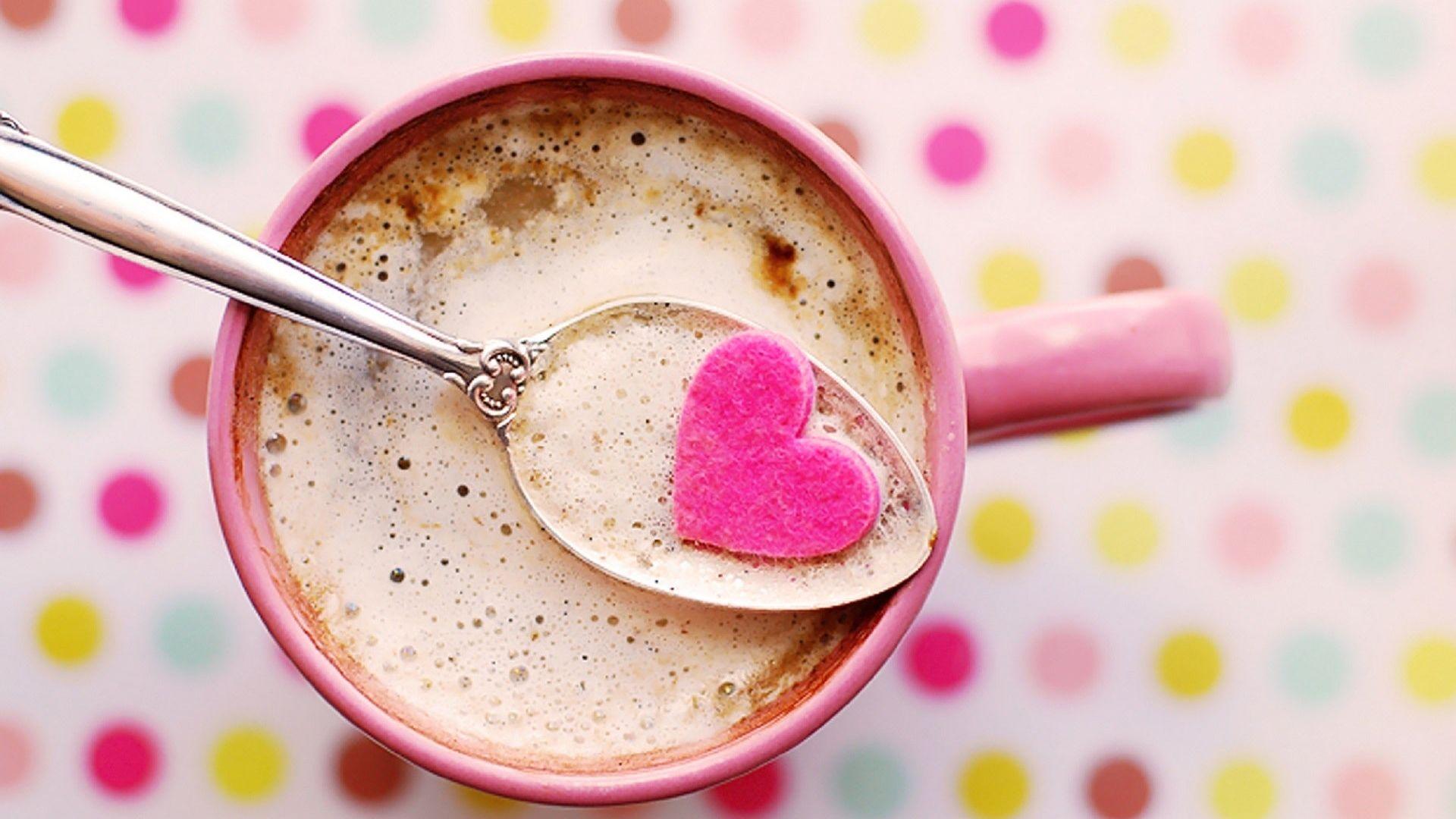 Heart Cutout on Spoon With Coffee Cup Wallpaper