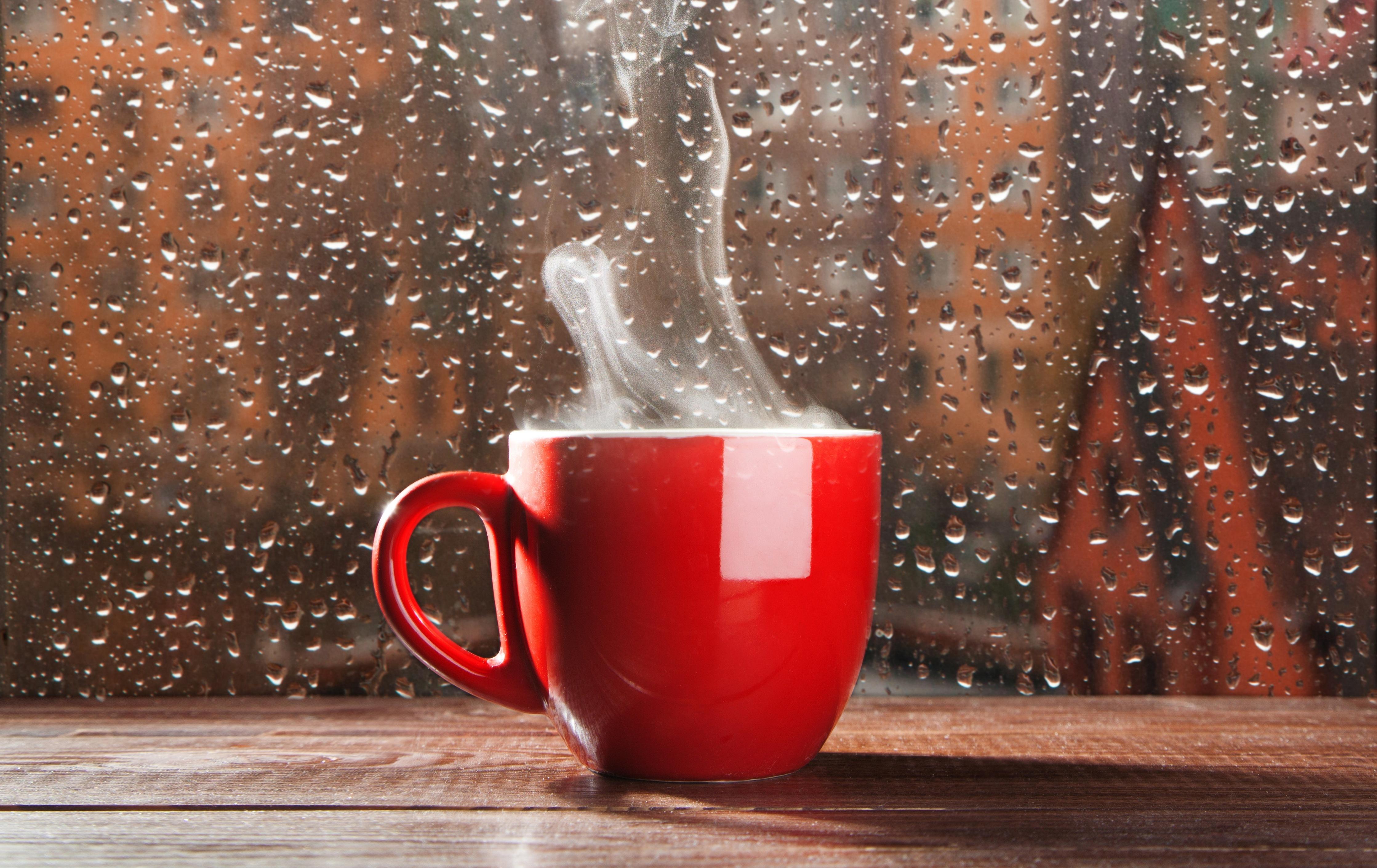 drops, coffee, cup, window, rain wallpaper