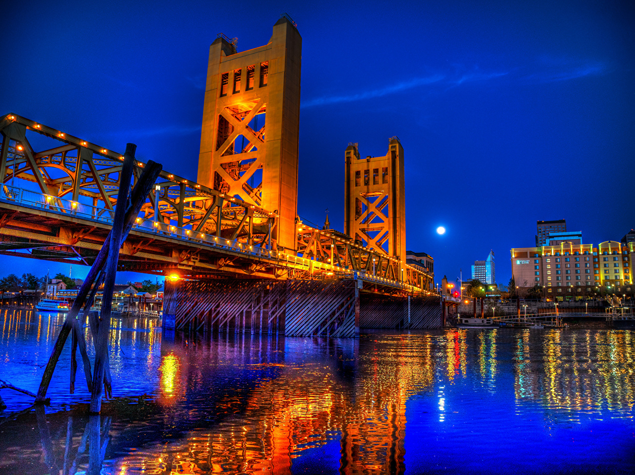 Wallpaper California USA Sacramento Bridges Night Rivers Cities