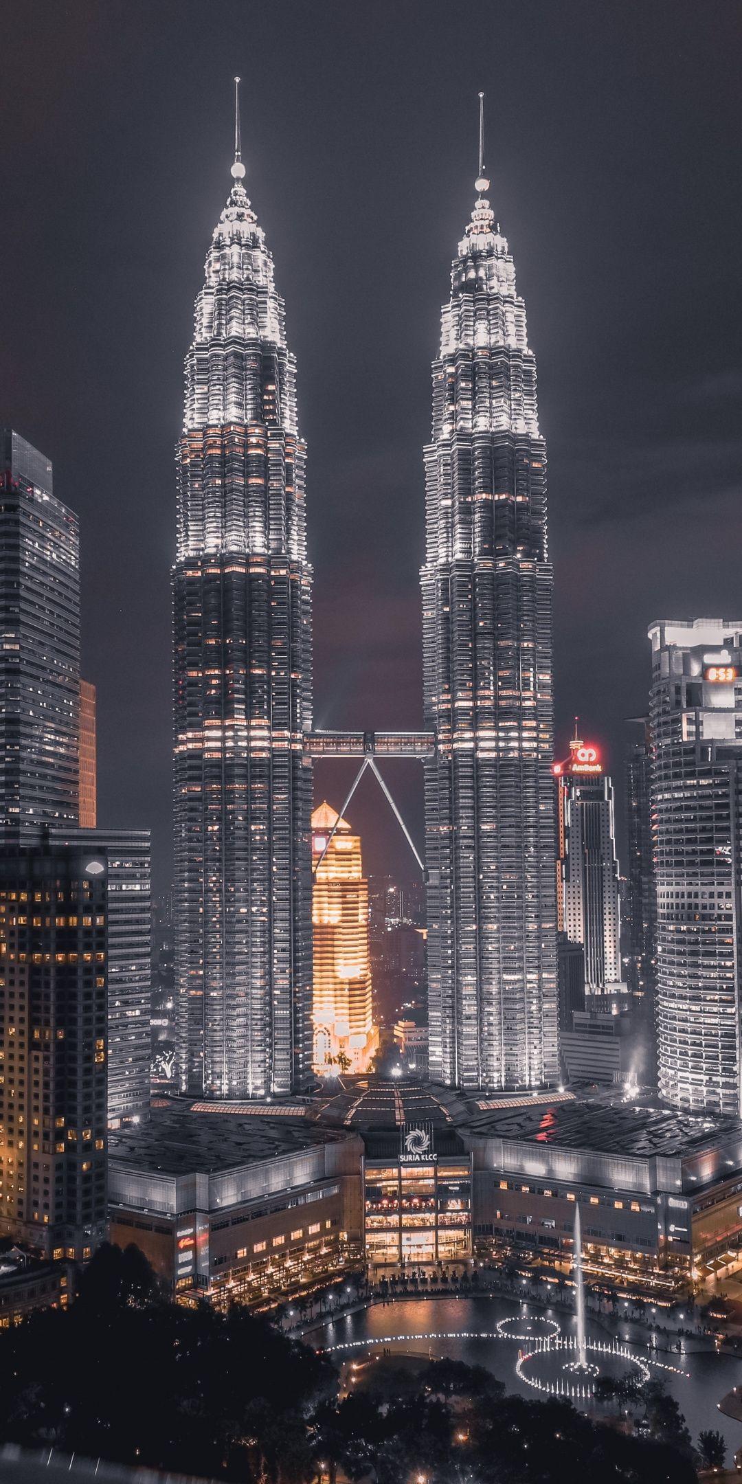 Twin tower, Petronas Towers, Kuala Lumpur, cityscape, 1080x2160