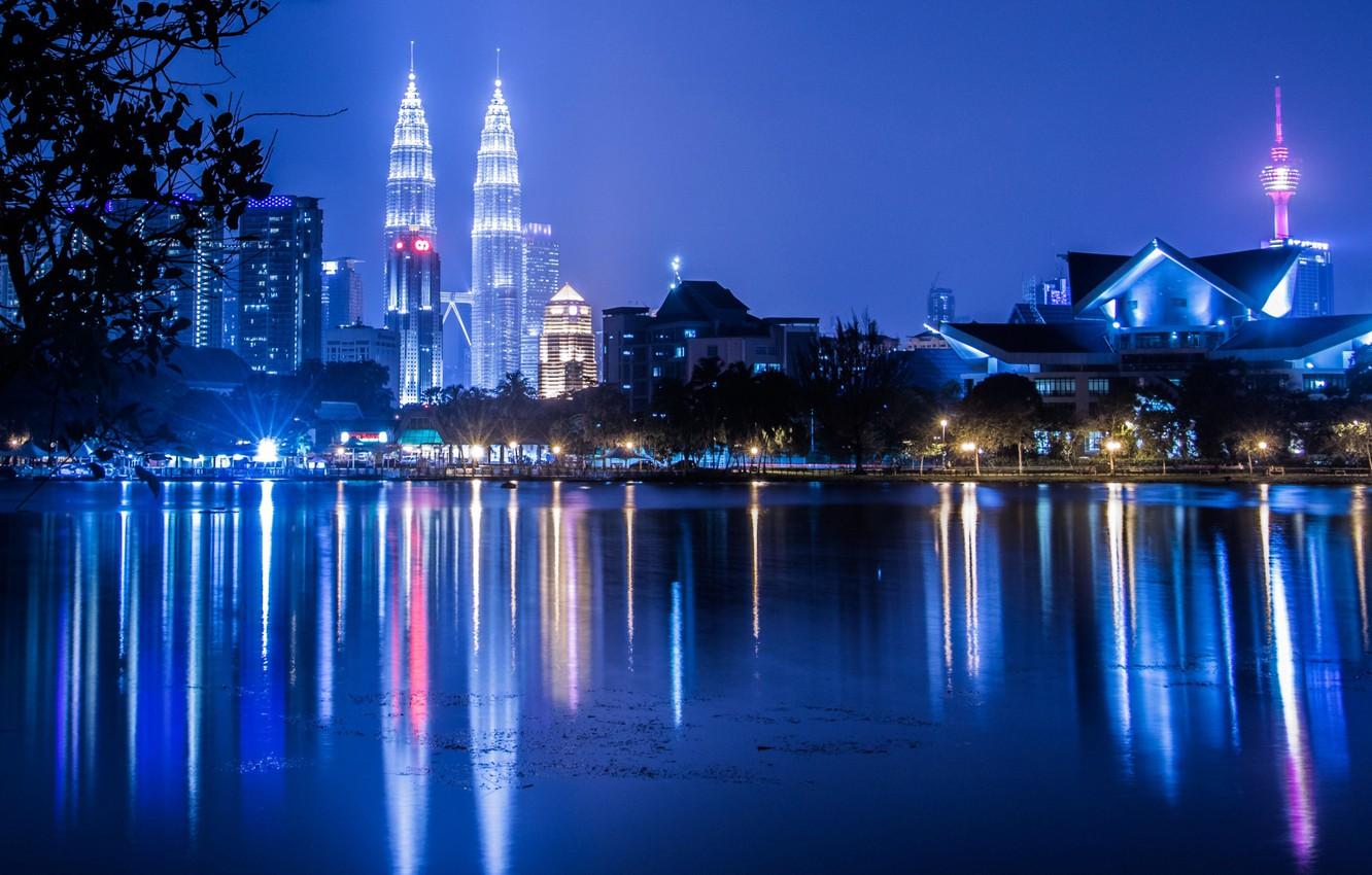 Wallpaper night, lights, Malaysia, Kuala Lumpur, Petronas twin