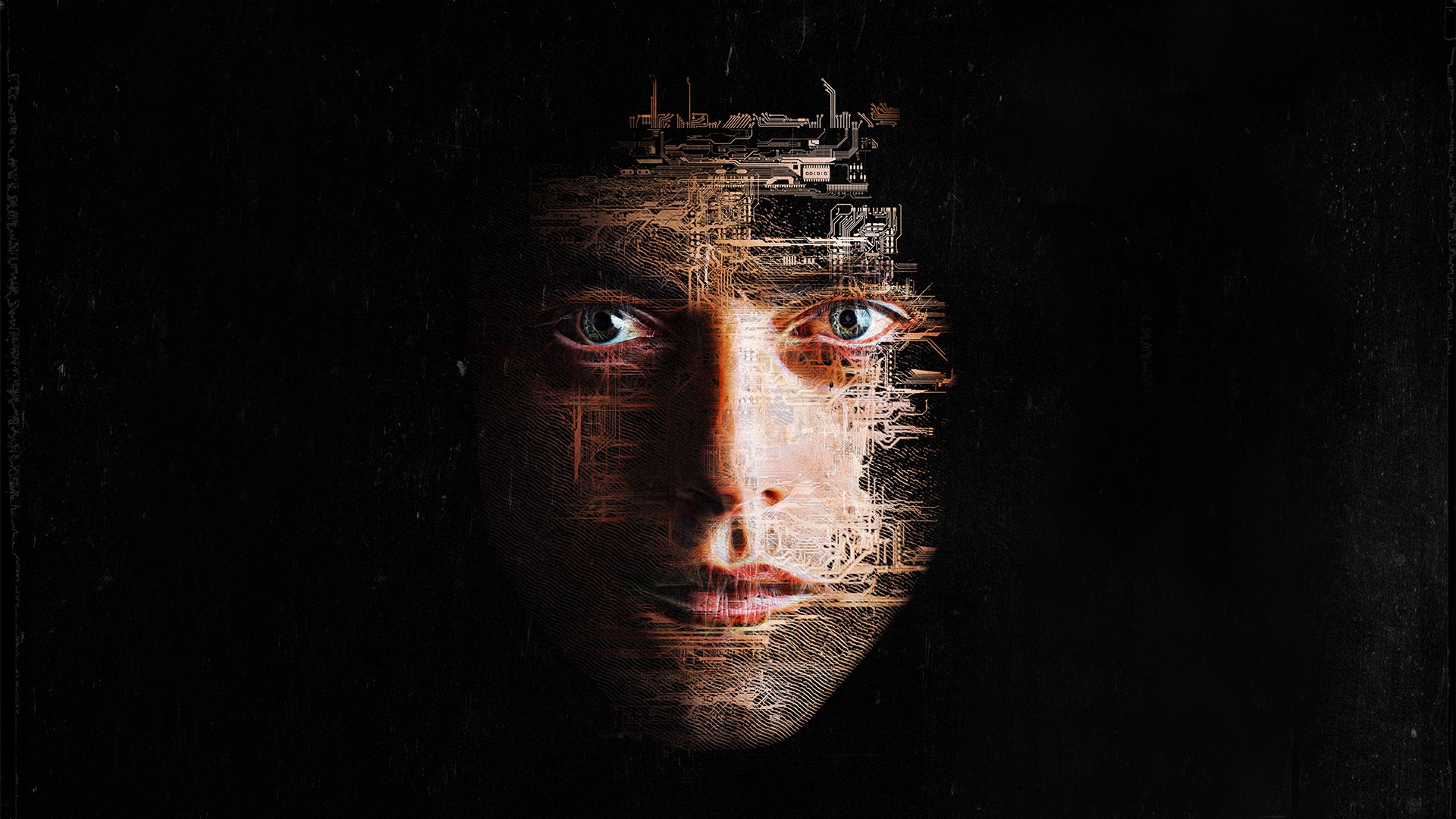 #tv series, #black background, #Mr. Robot, #circuits, #face