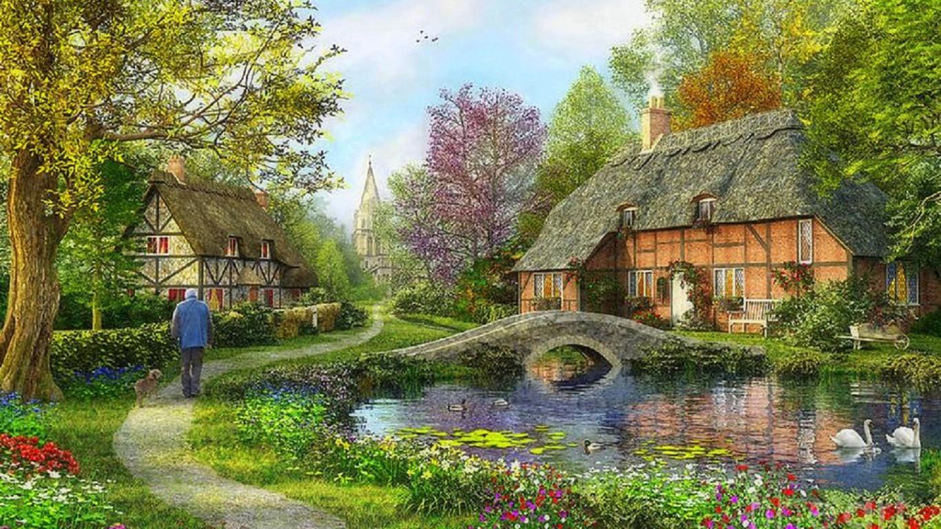 Flower Garden With Cottage Wallpapers - Wallpaper Cave