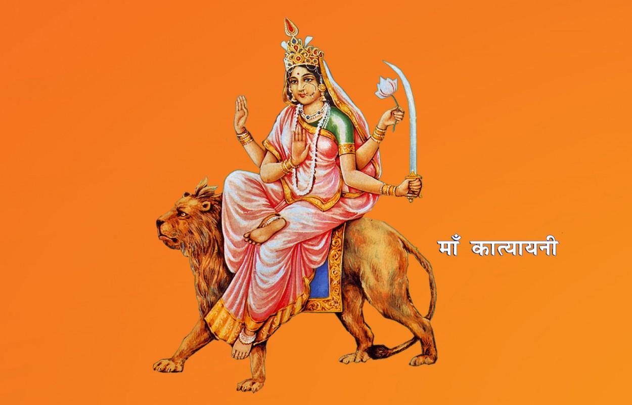 Celebrate 6th Day of Navratri Katyayani Mata Rani Mantra Colors