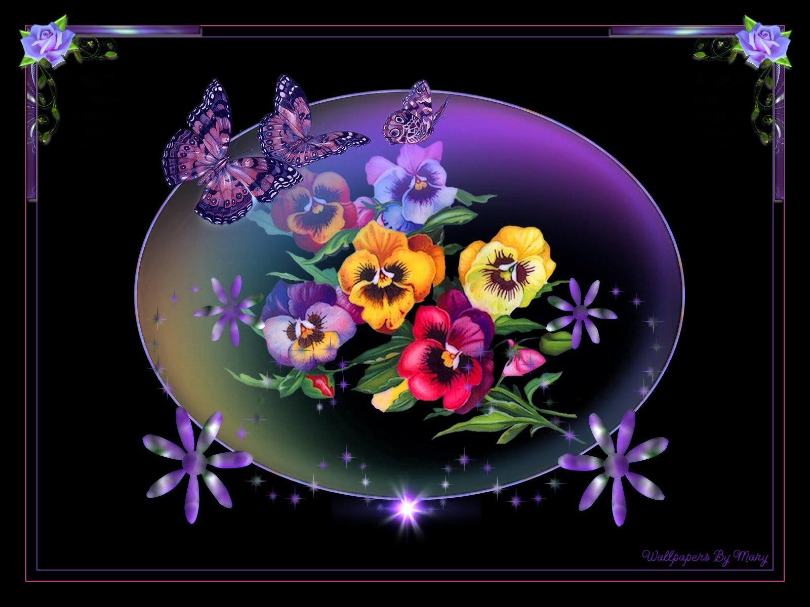 Flowers: Pansies Butterflies Globes Spring Pansy Butterfly Flowers