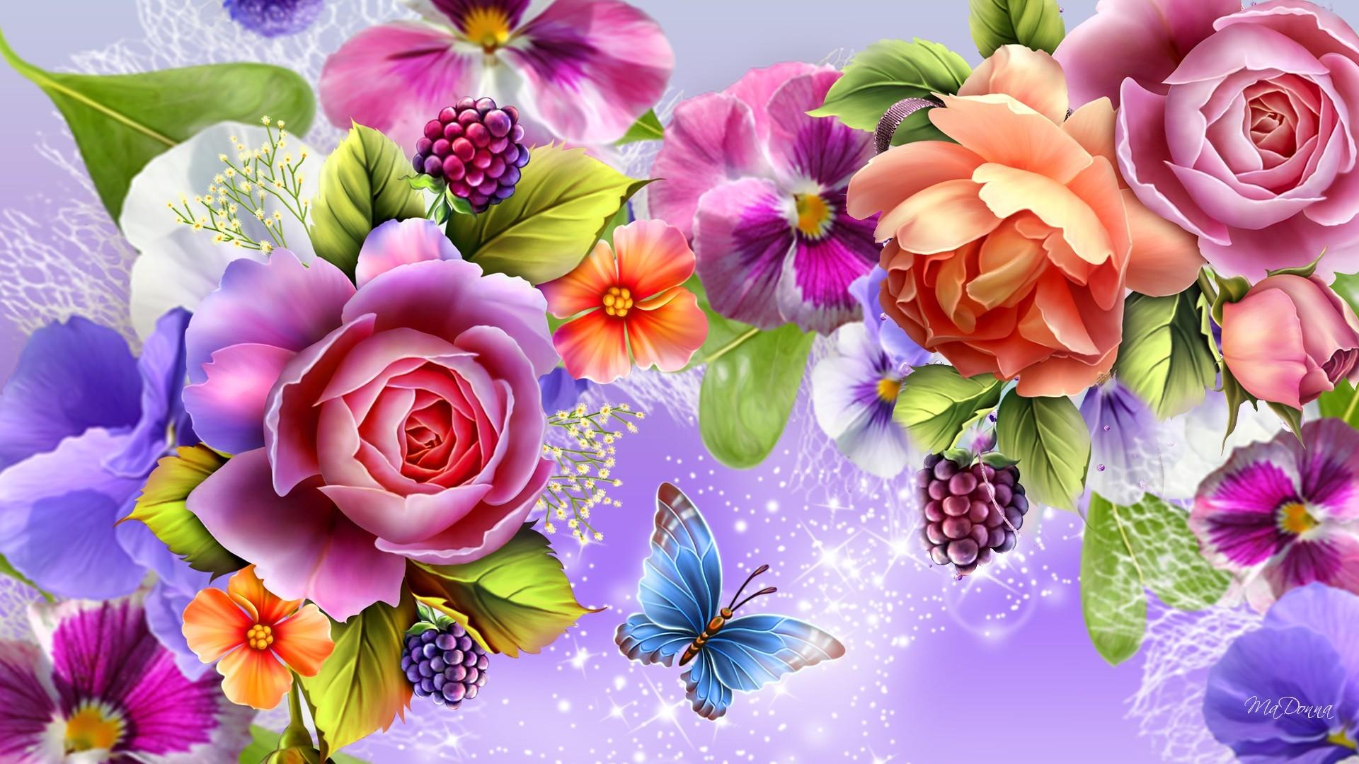 Flowers: Best Berries Flowers Berry Peony Shine Rose Butterfly