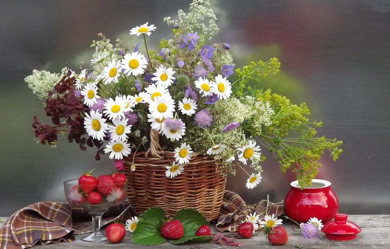 Wallpaper flower, summer, flowers, nature, berries, basket