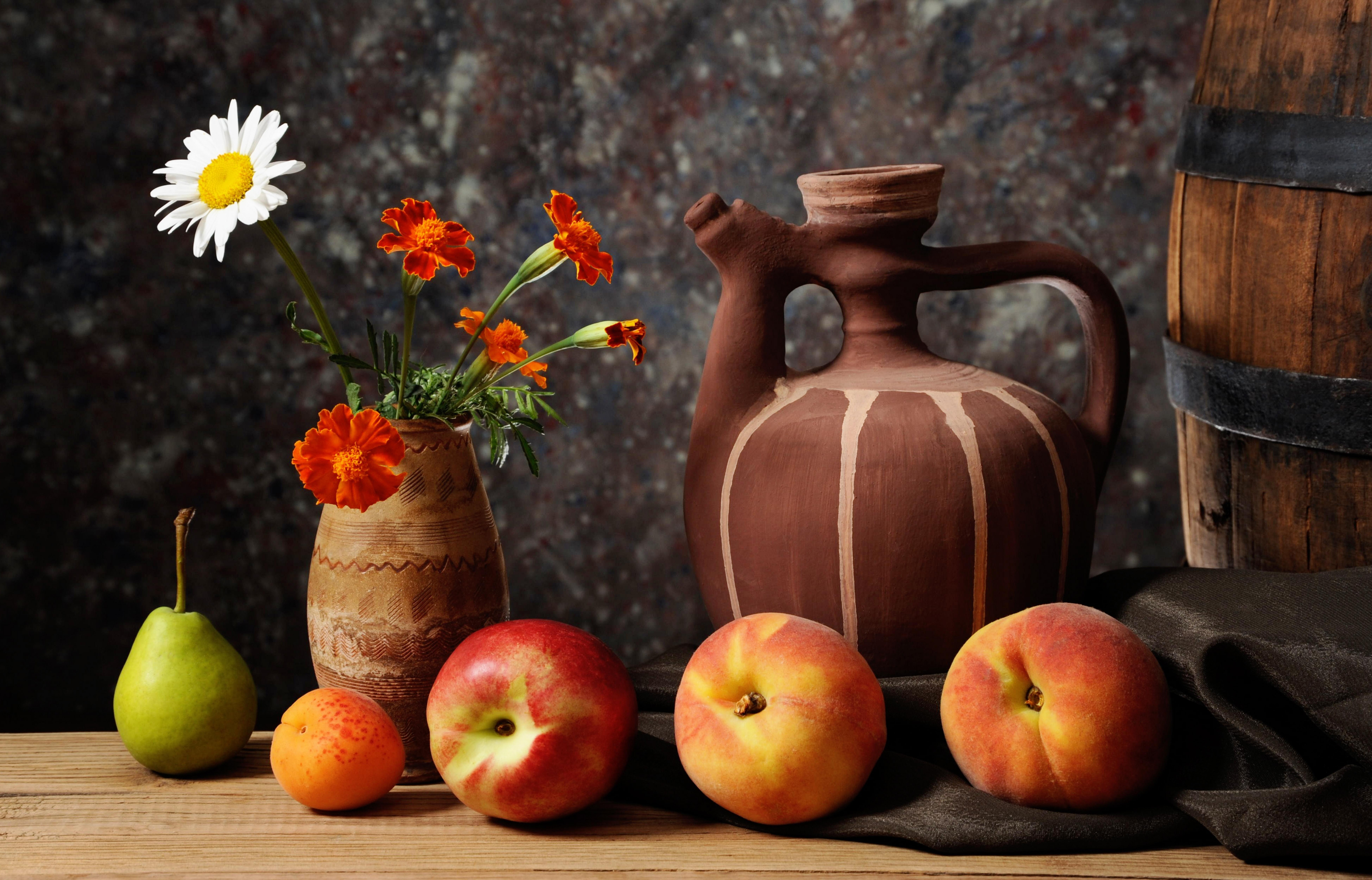 Fruit and a vase of flowers wallpaper and image