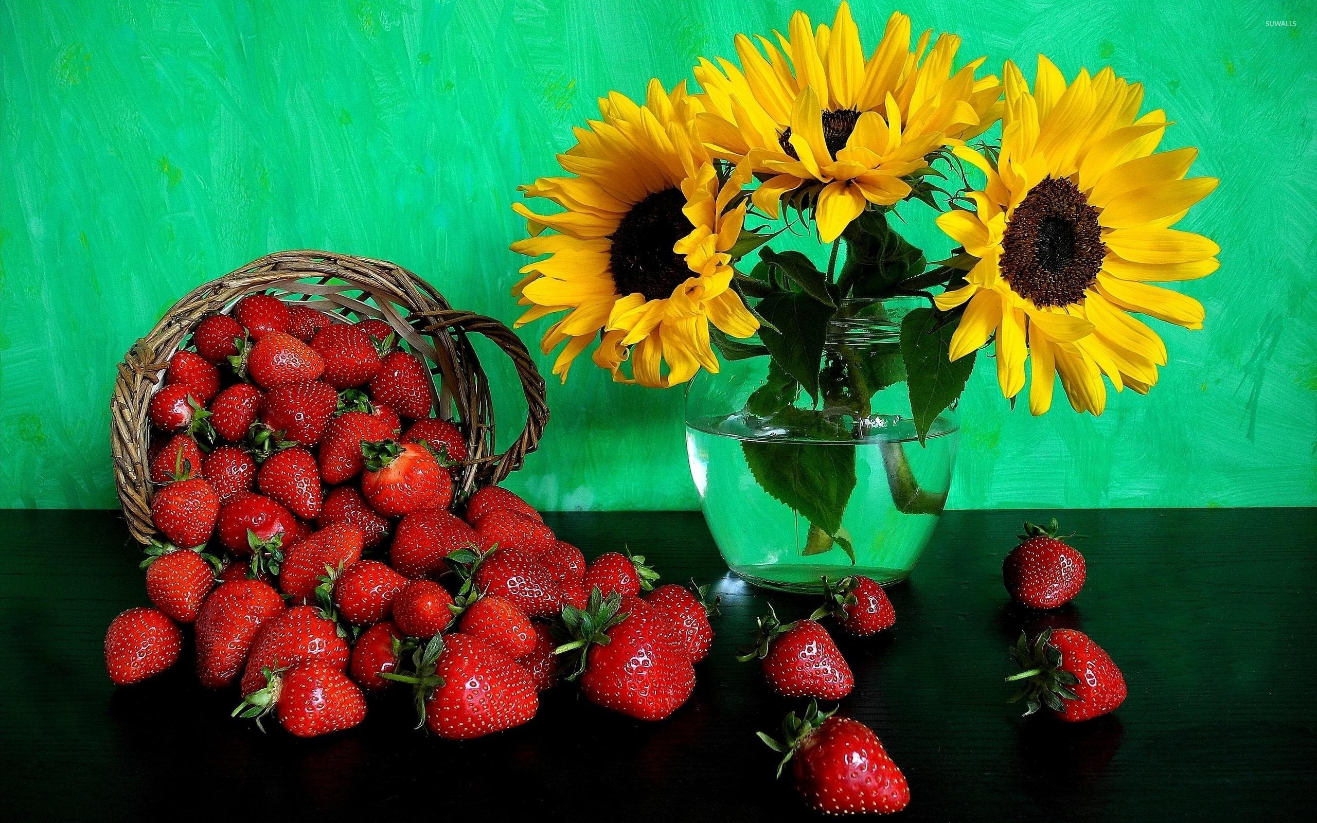 Sunflowers and strawberries wallpaper wallpaper