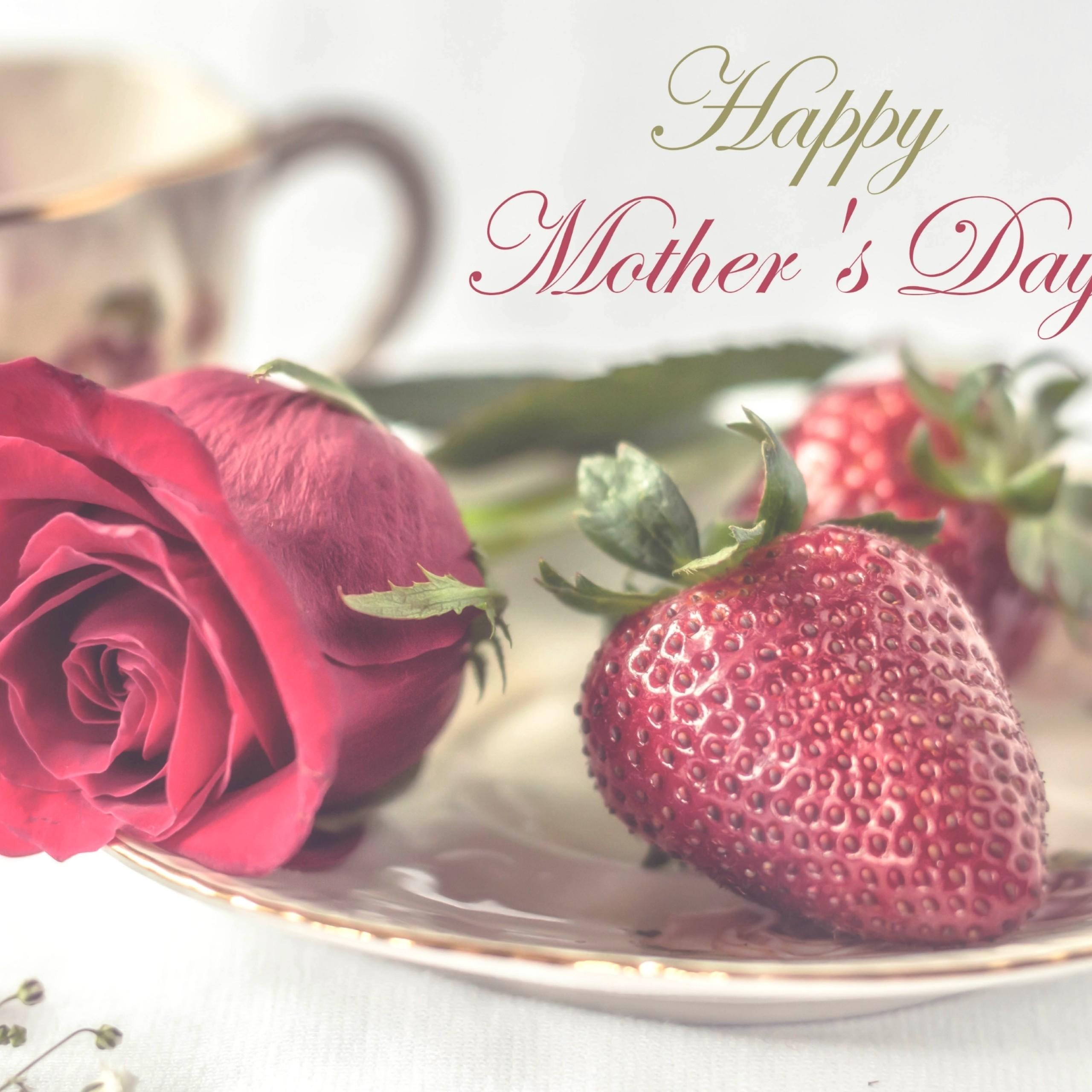 Wallpaper Happy Mother's Day, Rose flower, Strawberry, Celebrations
