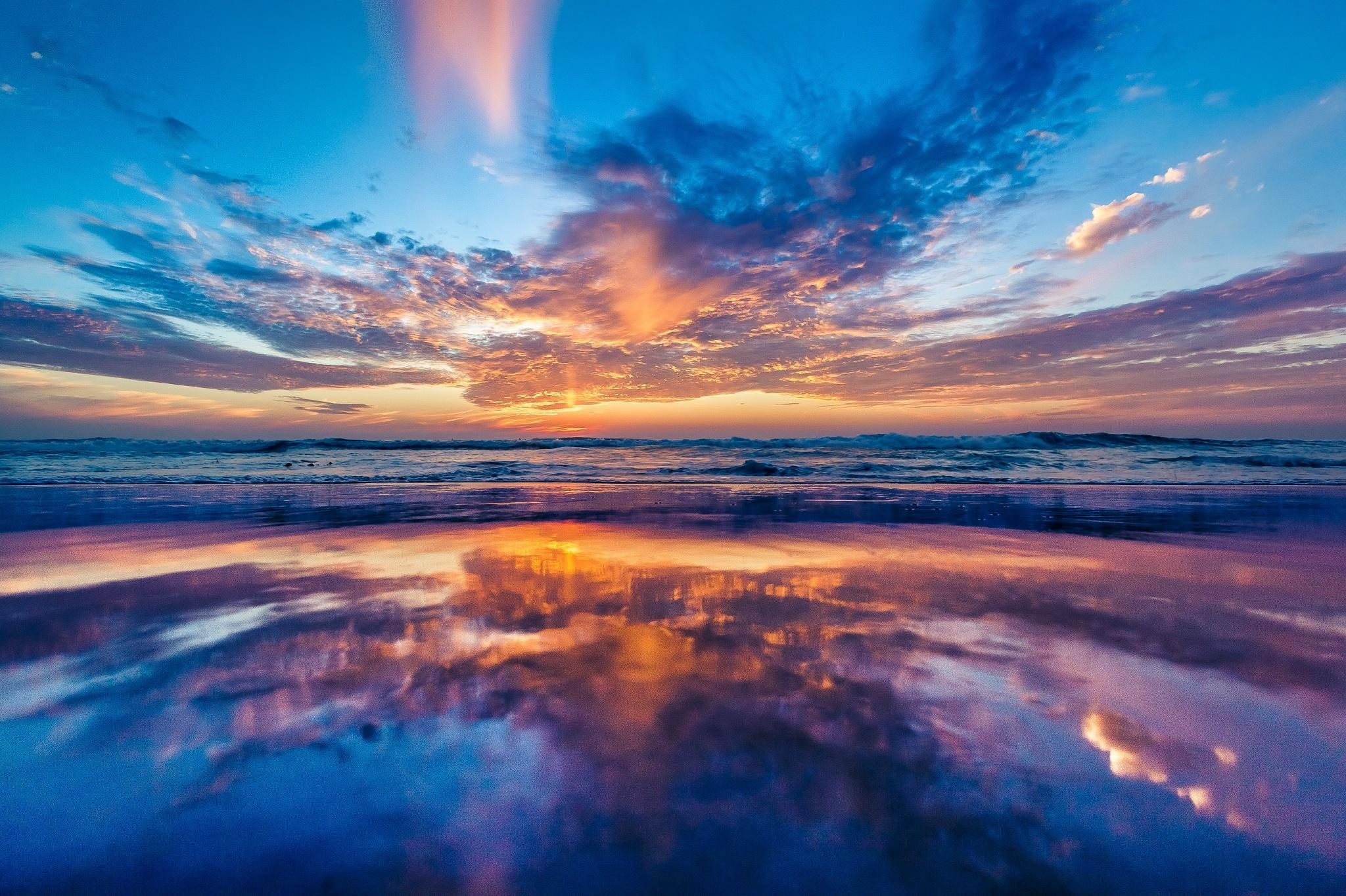 wallpaper ocean, sea, sky, sunset, beach HD, Widescreen, High