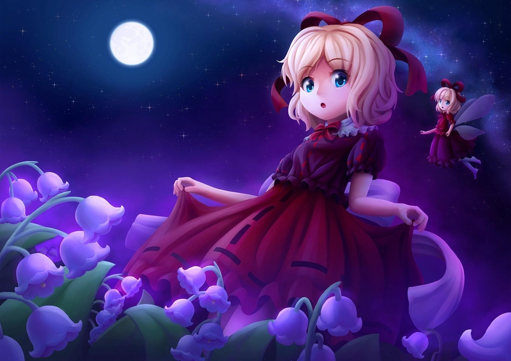 Download 1682x1190 Touhou, Su San, Blonde, Dress, Moon, Dress, Fairy