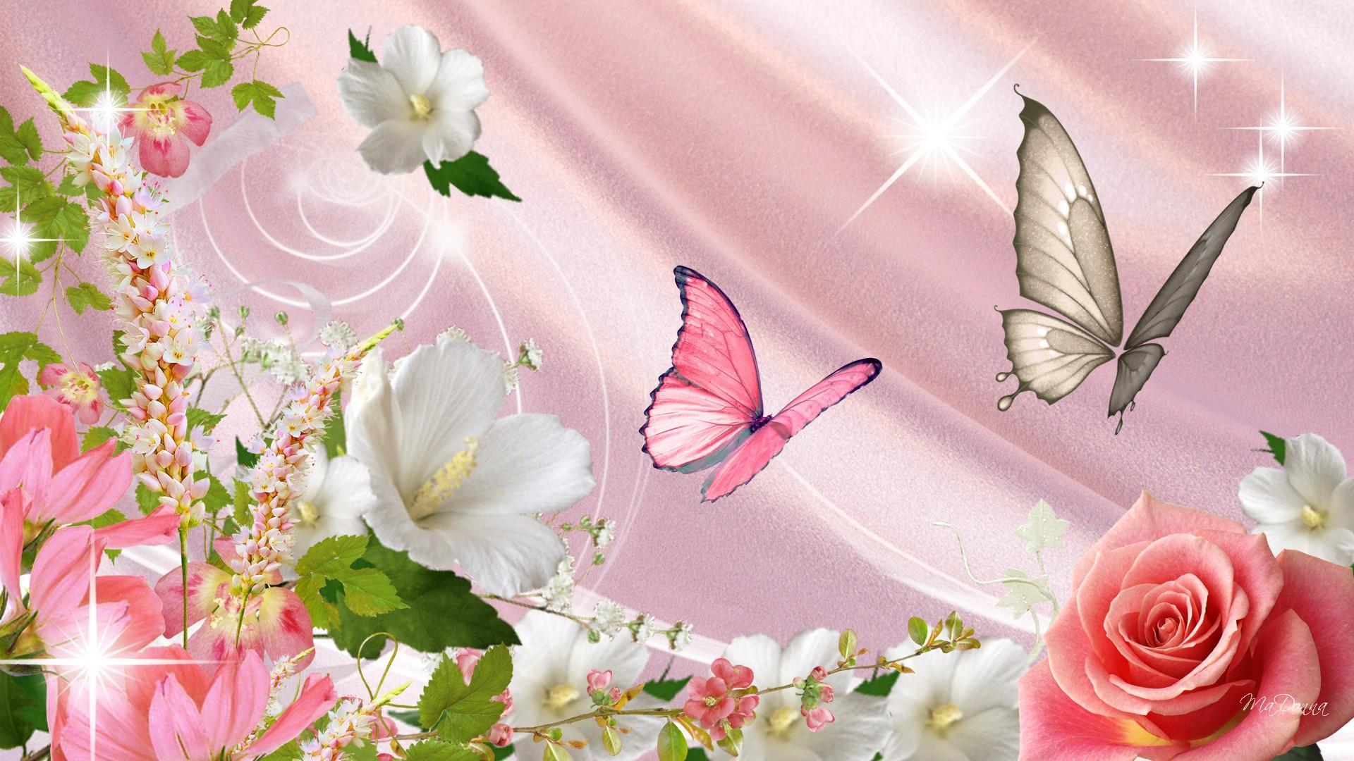 Flowers and butterflies wallpaper