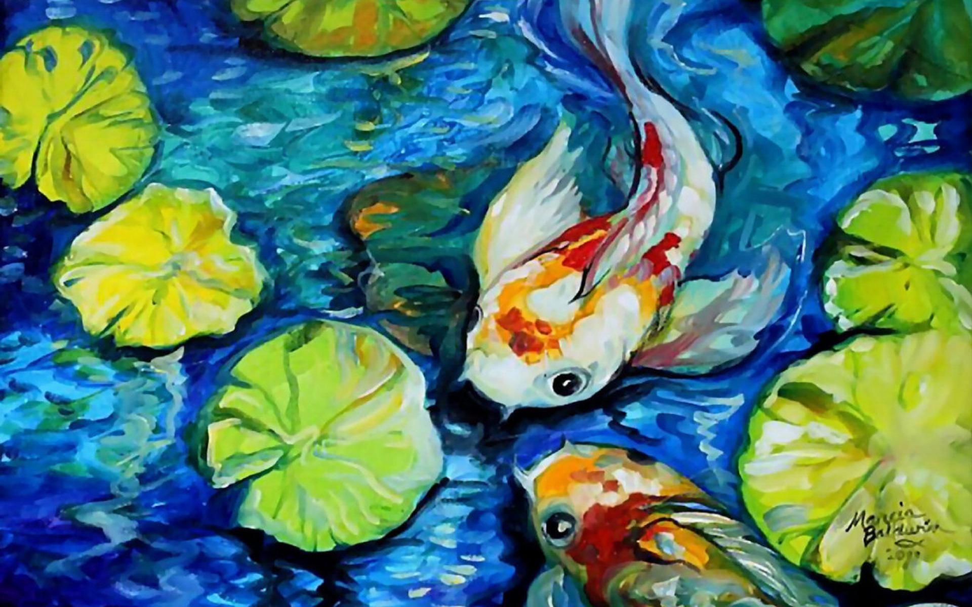 Lovely Mermaid Koi Fish Pond wallpaper. Lovely Mermaid Koi Fish