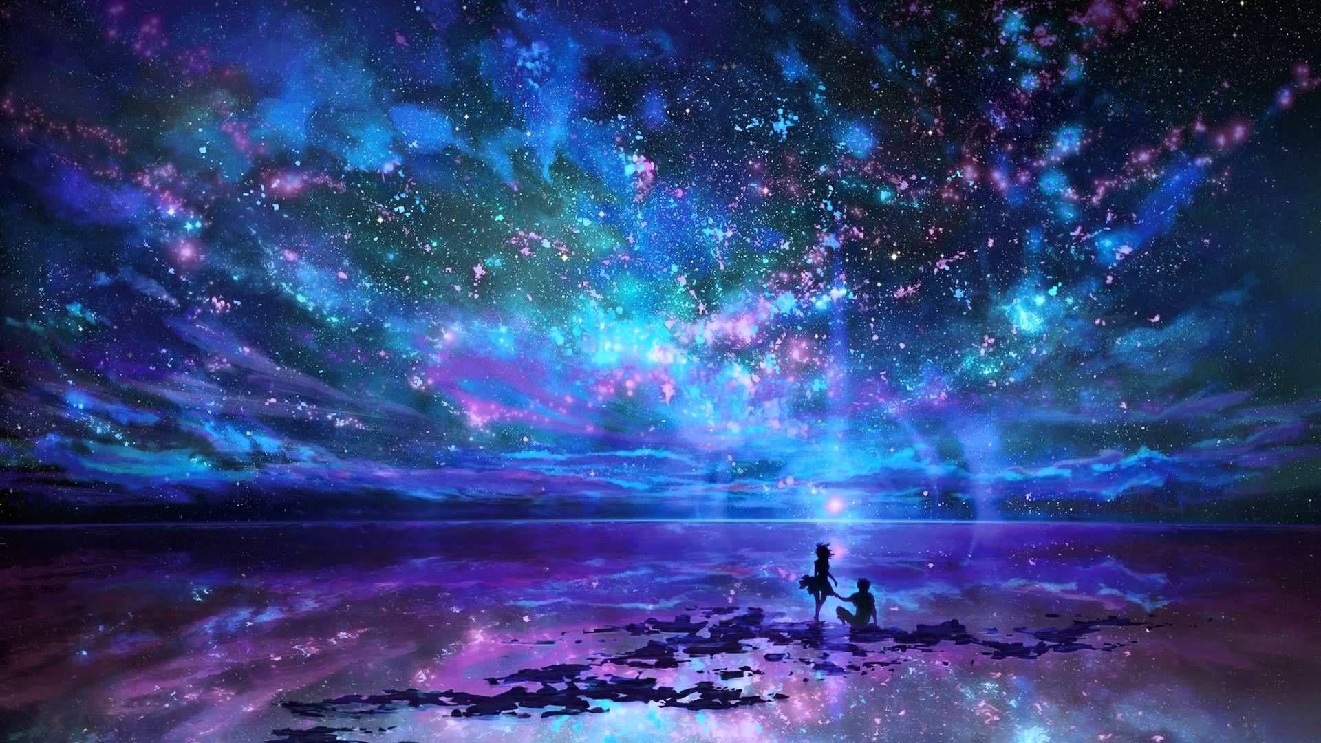 Digital Art Space Sky Scenery HD Wallpaperx1080. Anime scenery, Landscape wallpaper, Fantasy star