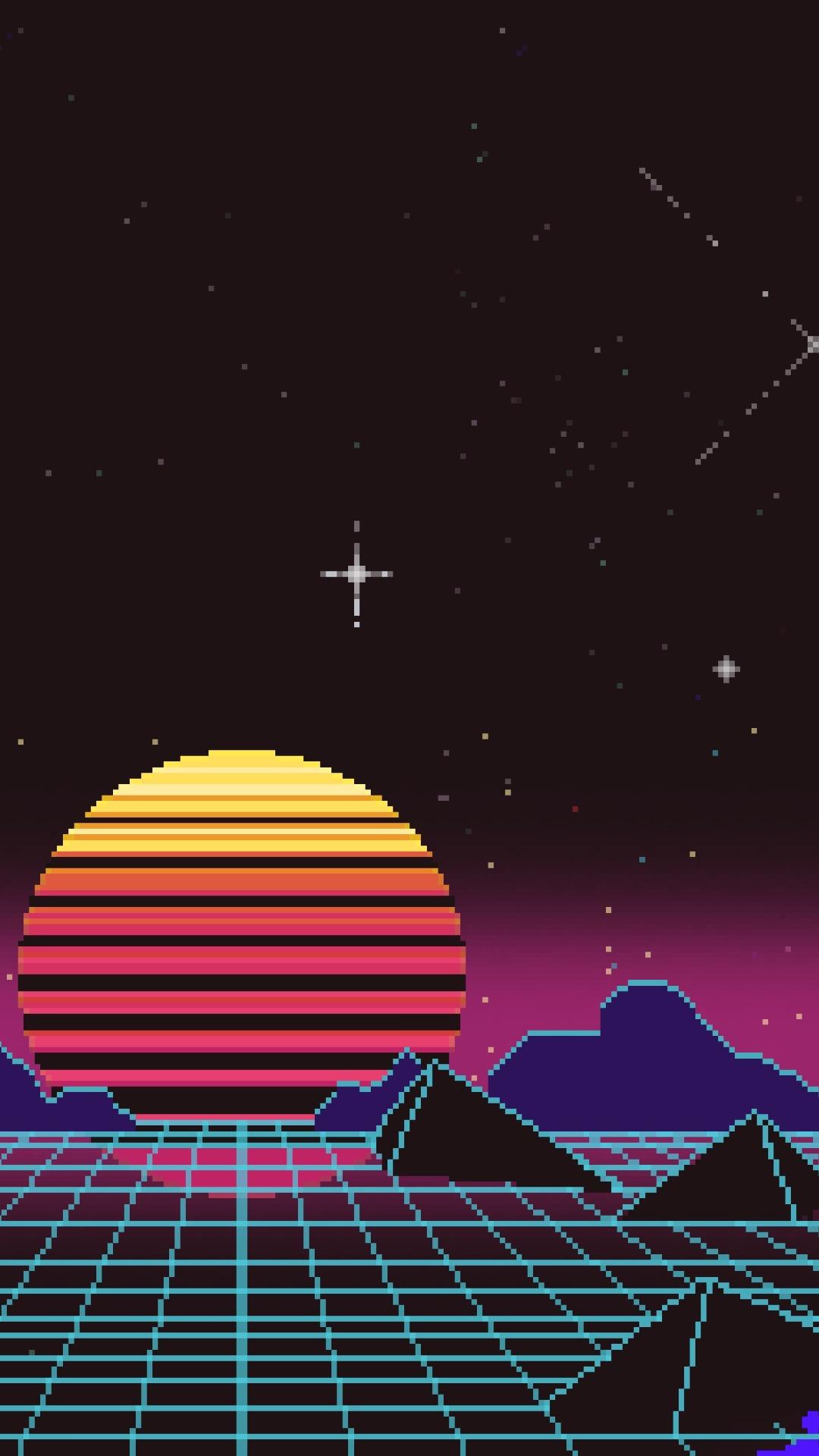 Outrun Pixel Sunset iPhone 6s, 6 Plus and Pixel XL , One