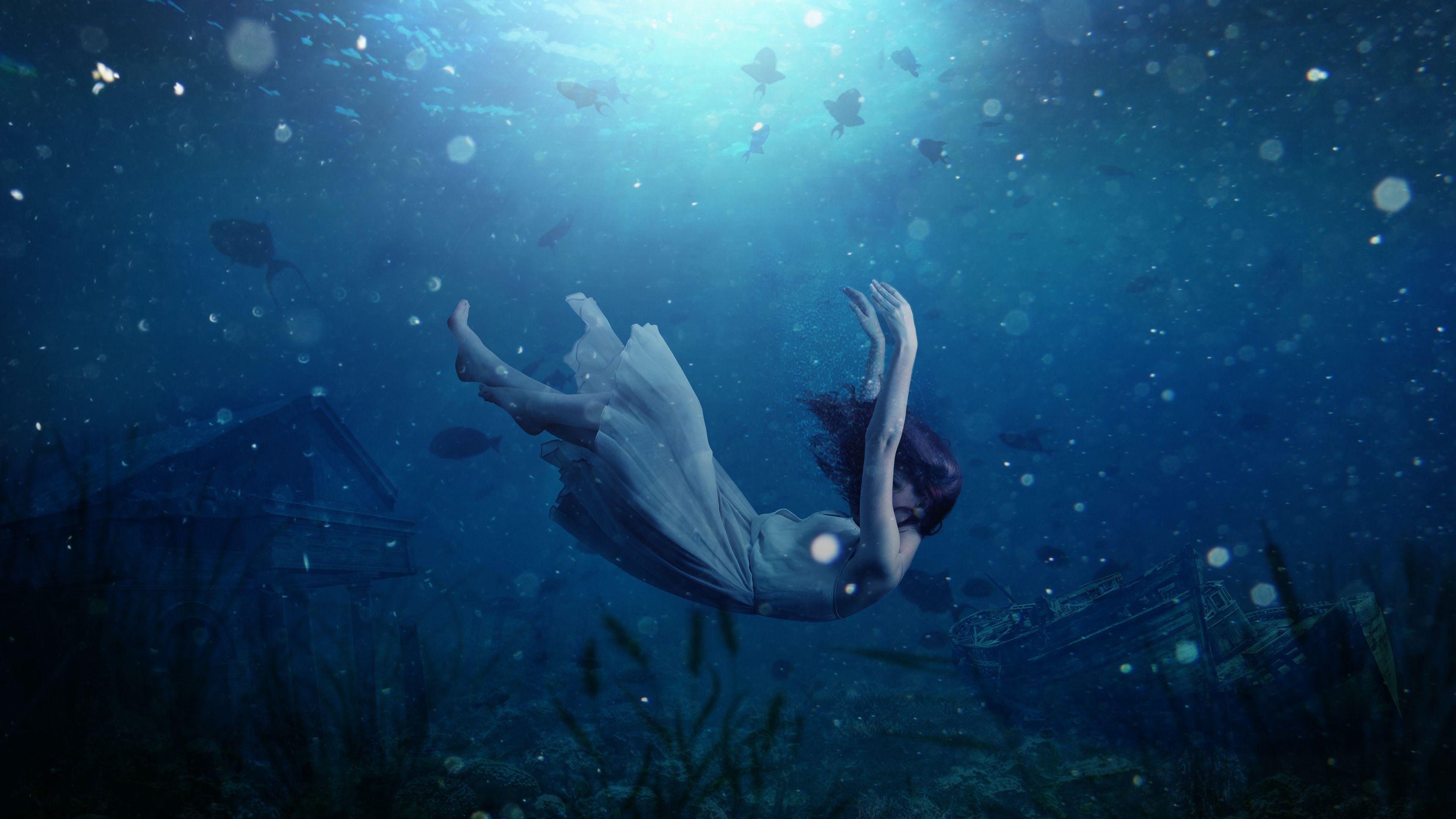 Girl Underwater Dream 4K. Water photography, Underwater photography, Surrealism photography