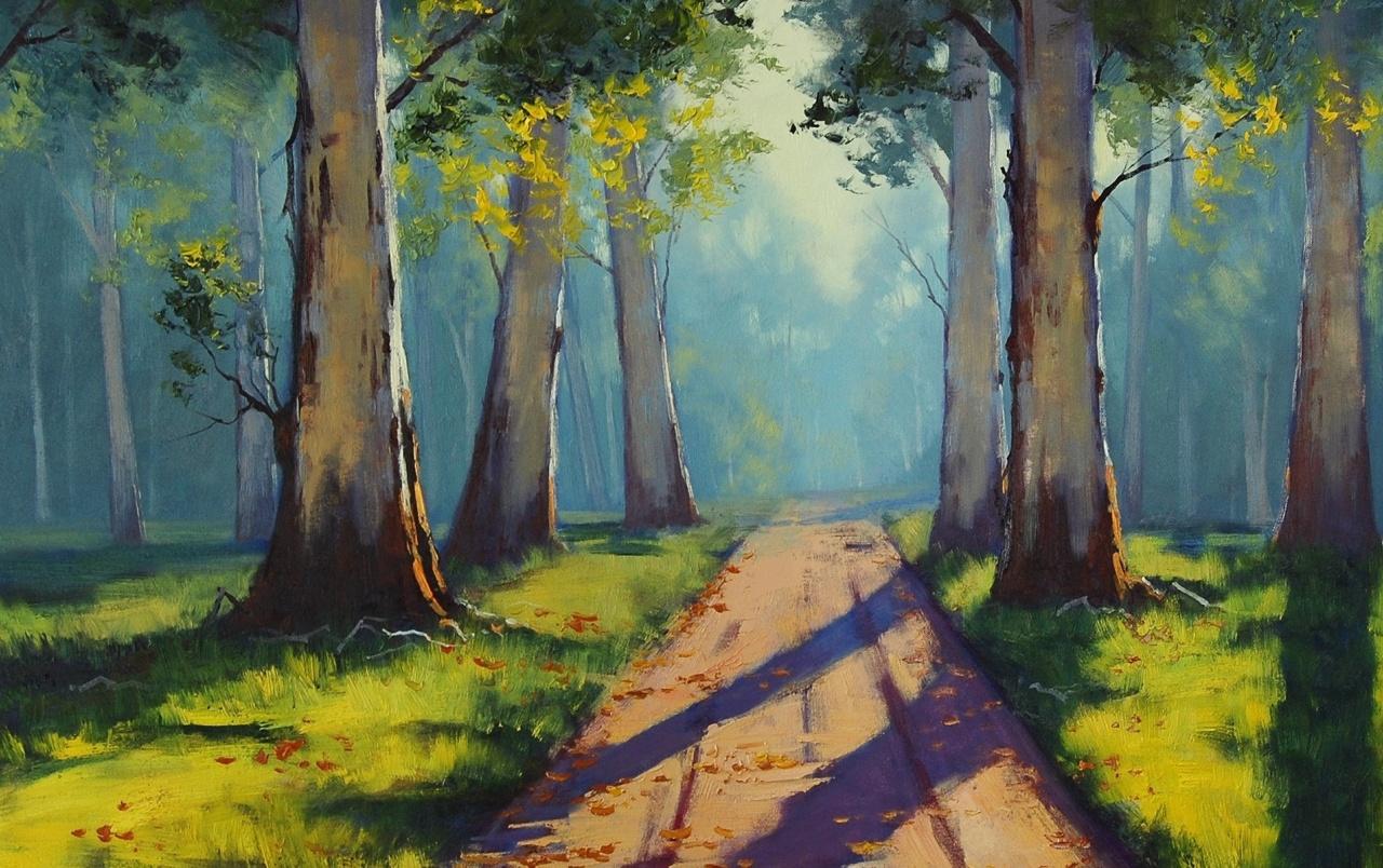 Painting Forest Path Sunlight wallpaper. Painting Forest Path