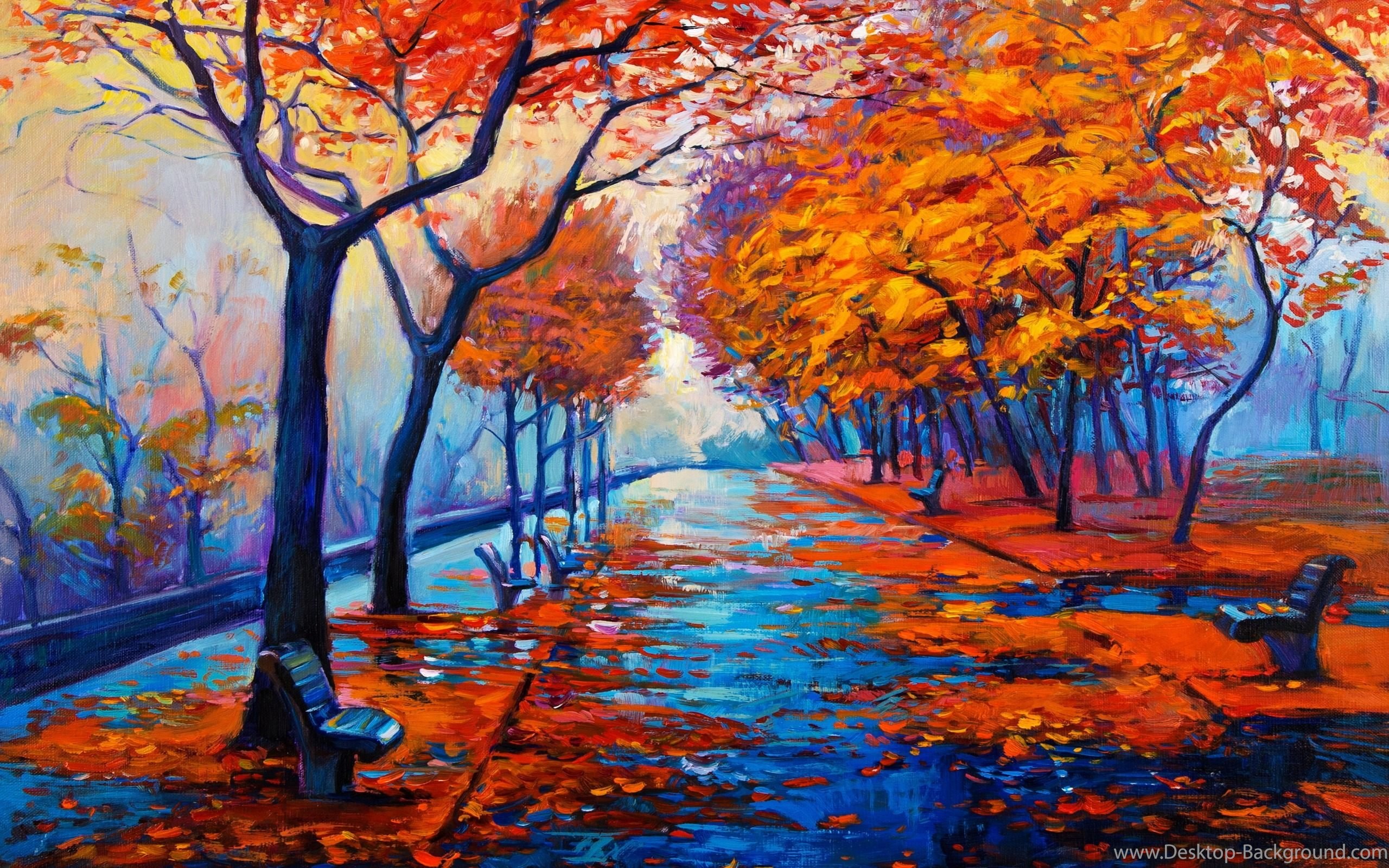 Autumn Forest Water Color Painting Wallpaper HD Download Desktop