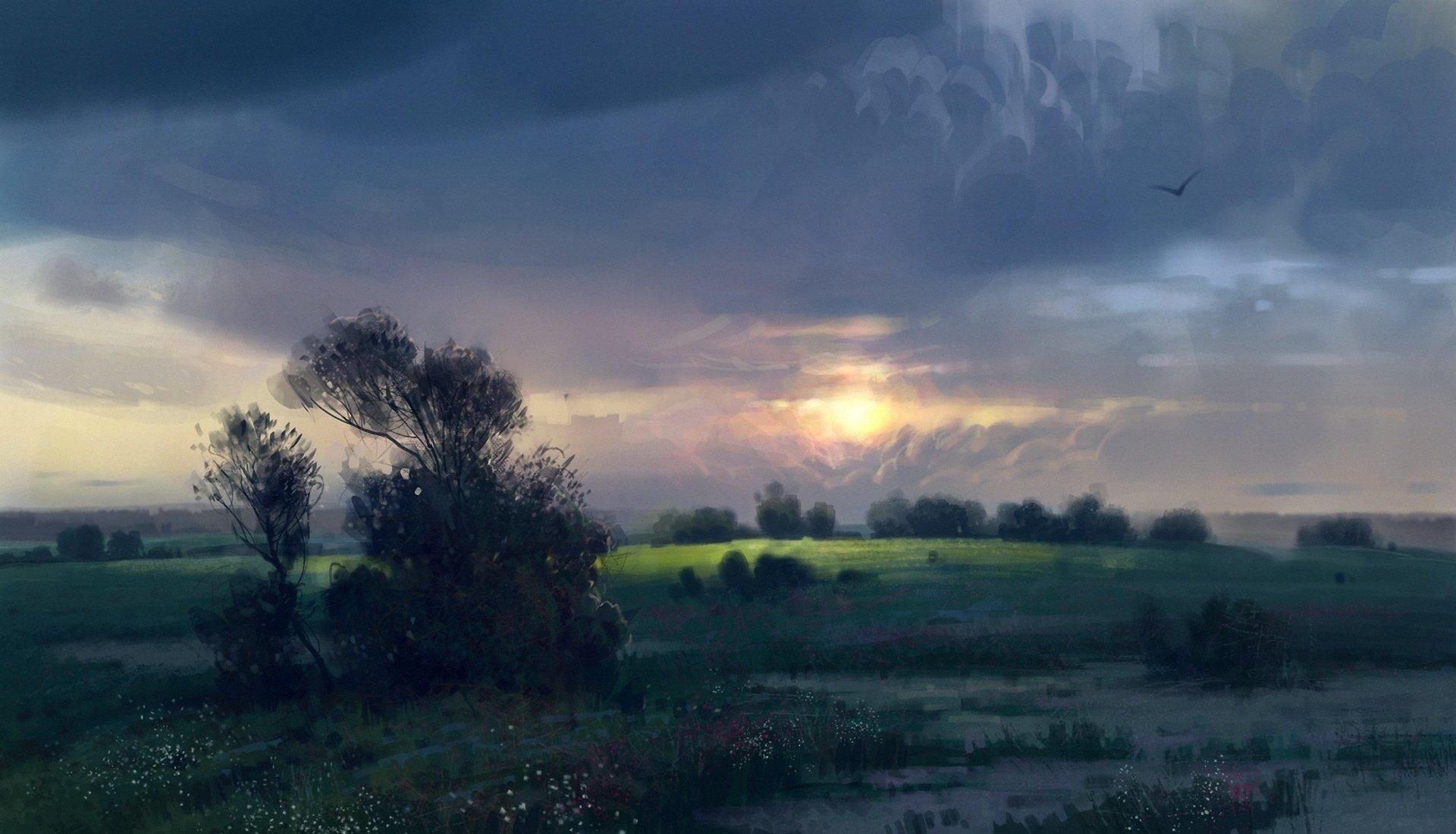 Morning dawn painted landscape wallpaperx1100