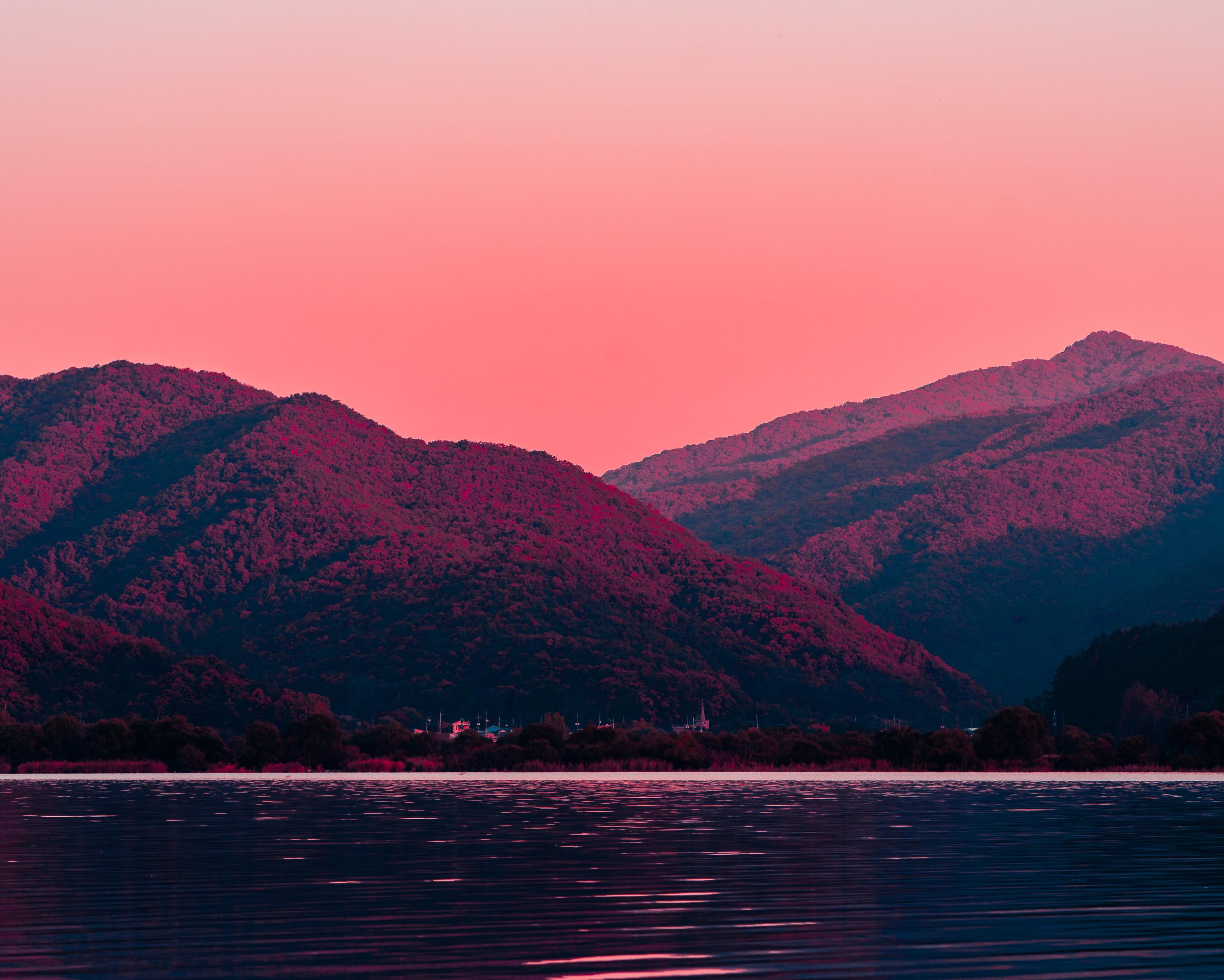 Wallpaper Dawn, Sunset, Twilight, Evening, Mountains, Landscape, 4K