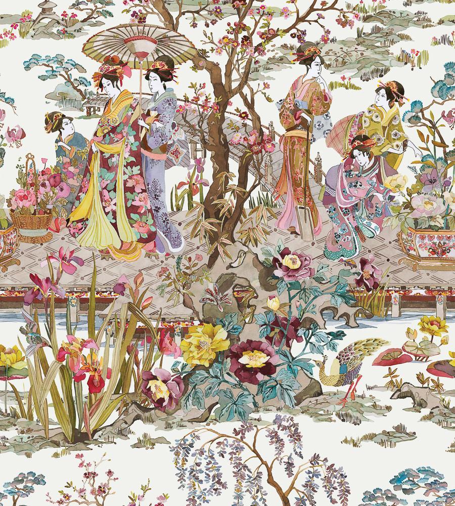 Japanese Garden Wallpaper in Ochre from the Enchanted Gardens