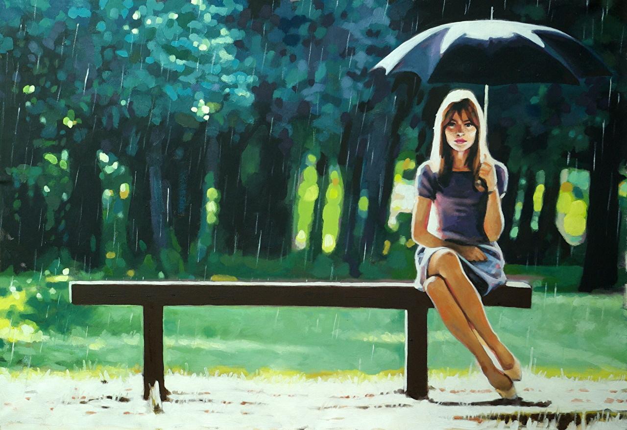 Wallpaper Thomas Saliot, Right as Rain Girls Bench parasol Pictorial