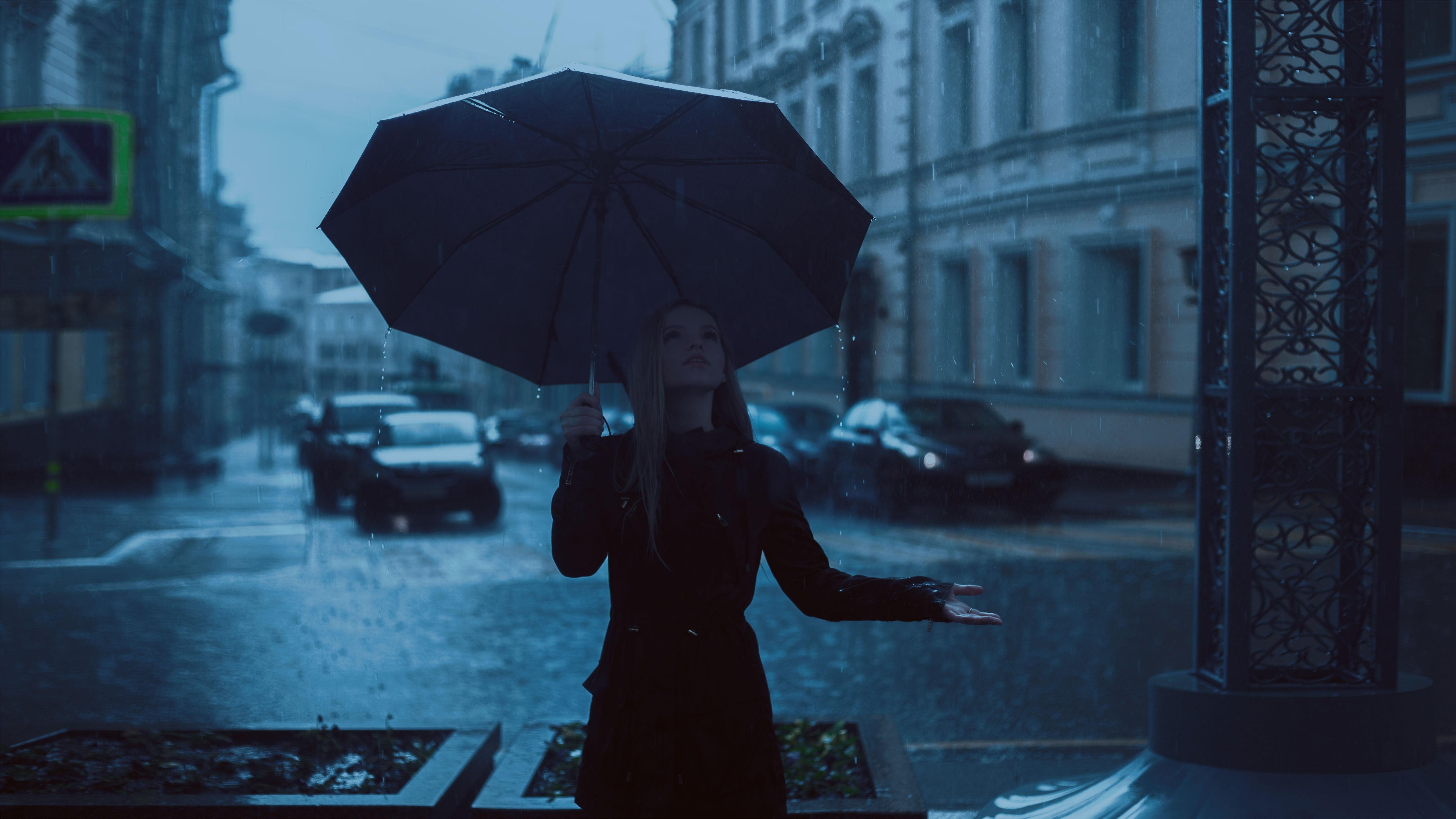 Photo of woman in black coat and umbrella HD wallpaper