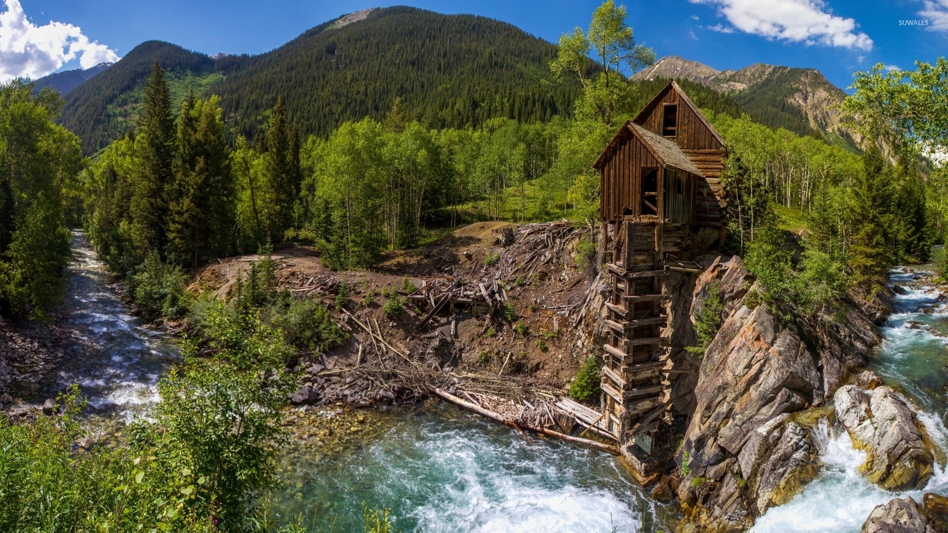Colorado water mill river forest trees mountains wallpaper Gallery