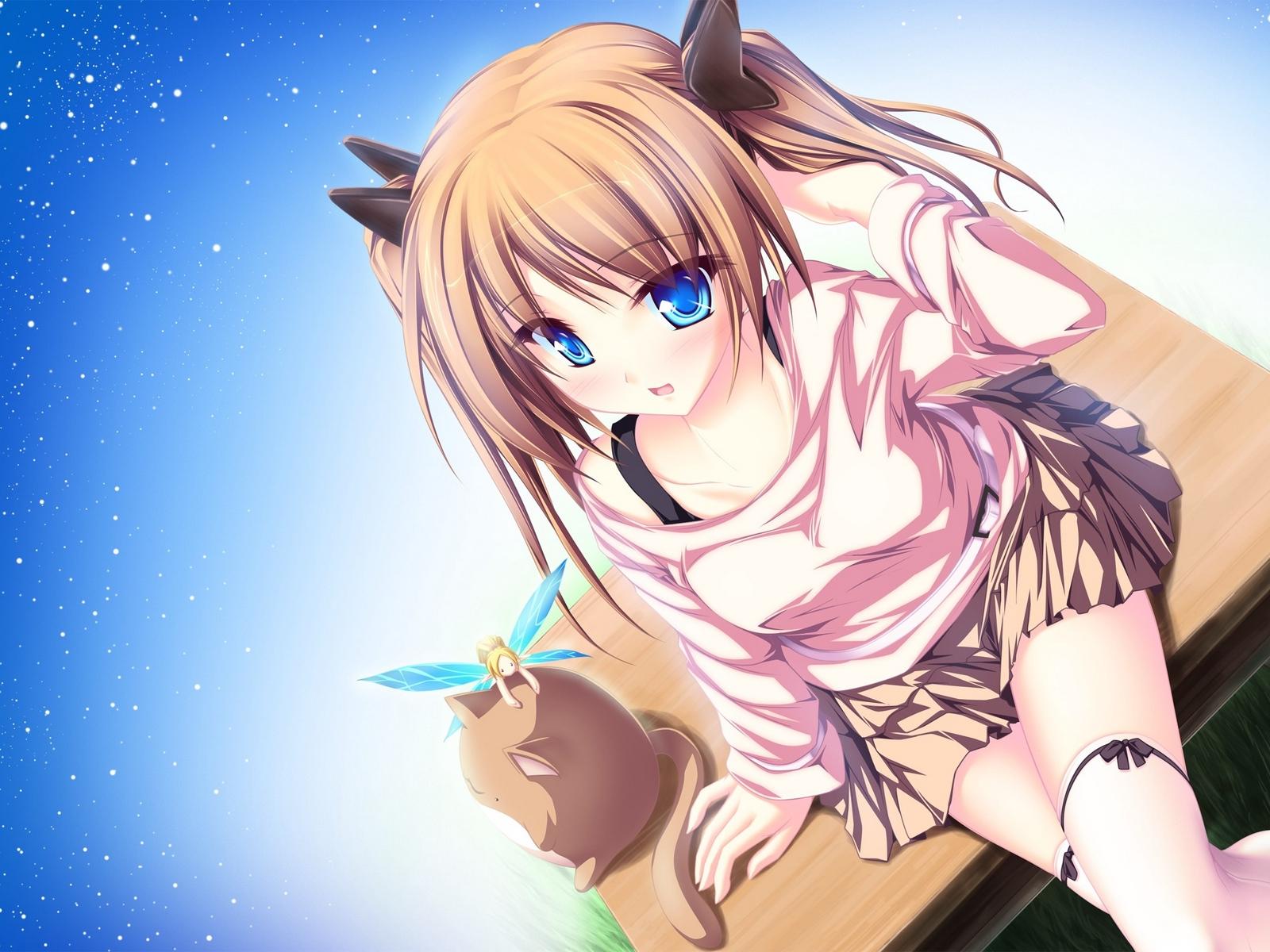 Download wallpaper 1600x1200 anime, girl, cat, elf, shine standard 4