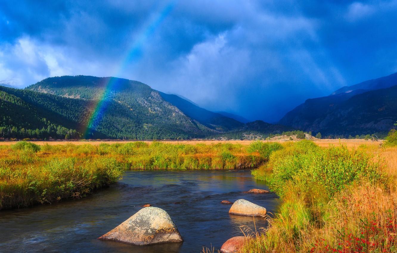 Wallpaper mountains, stream, rainbow, Colorado, river, Colorado