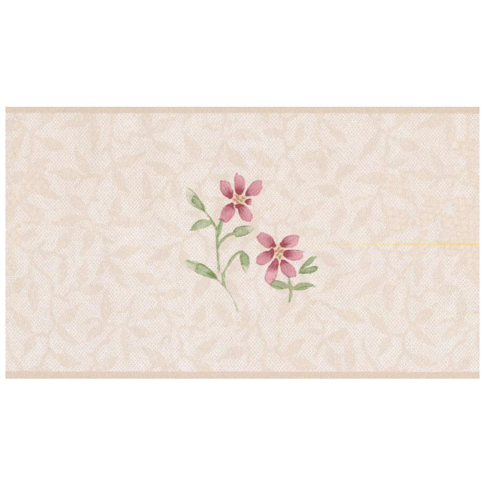 Norwall Rouge Pink Flowers Beige Prepasted Wallpaper Border PP79063